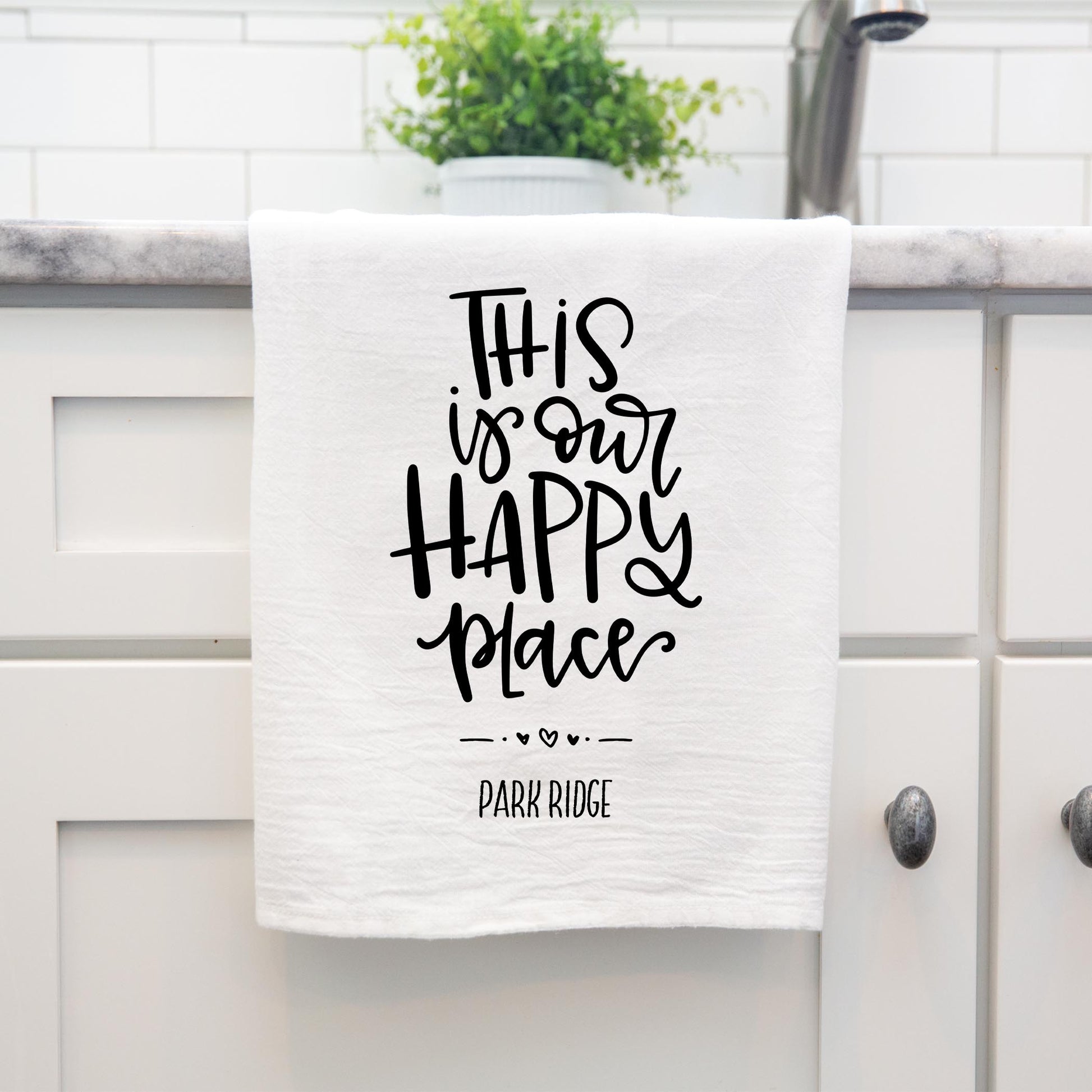 Cotton Tea Towel White-Our Happy Place Park Ridge -3