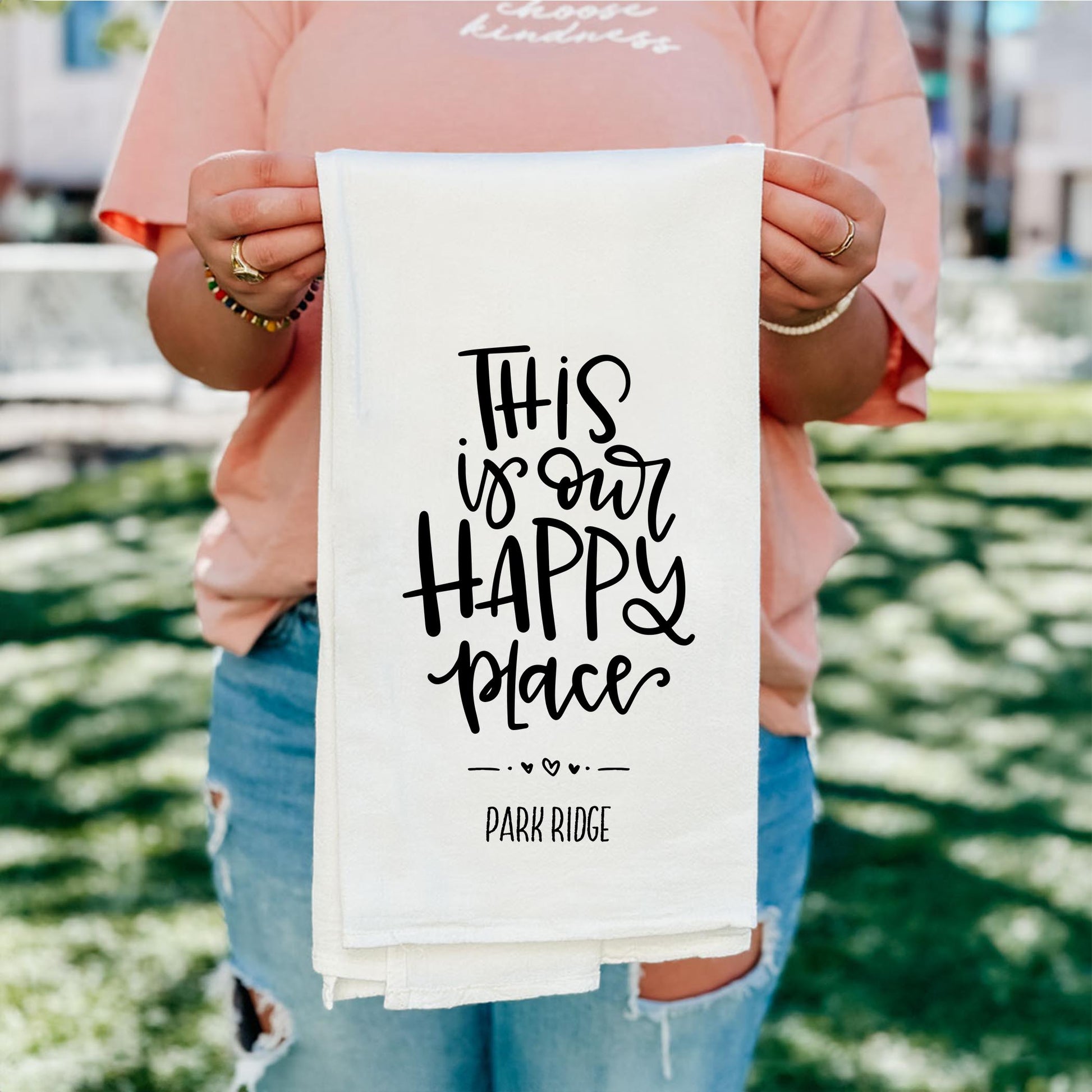 Cotton Tea Towel White-Our Happy Place Park Ridge -4