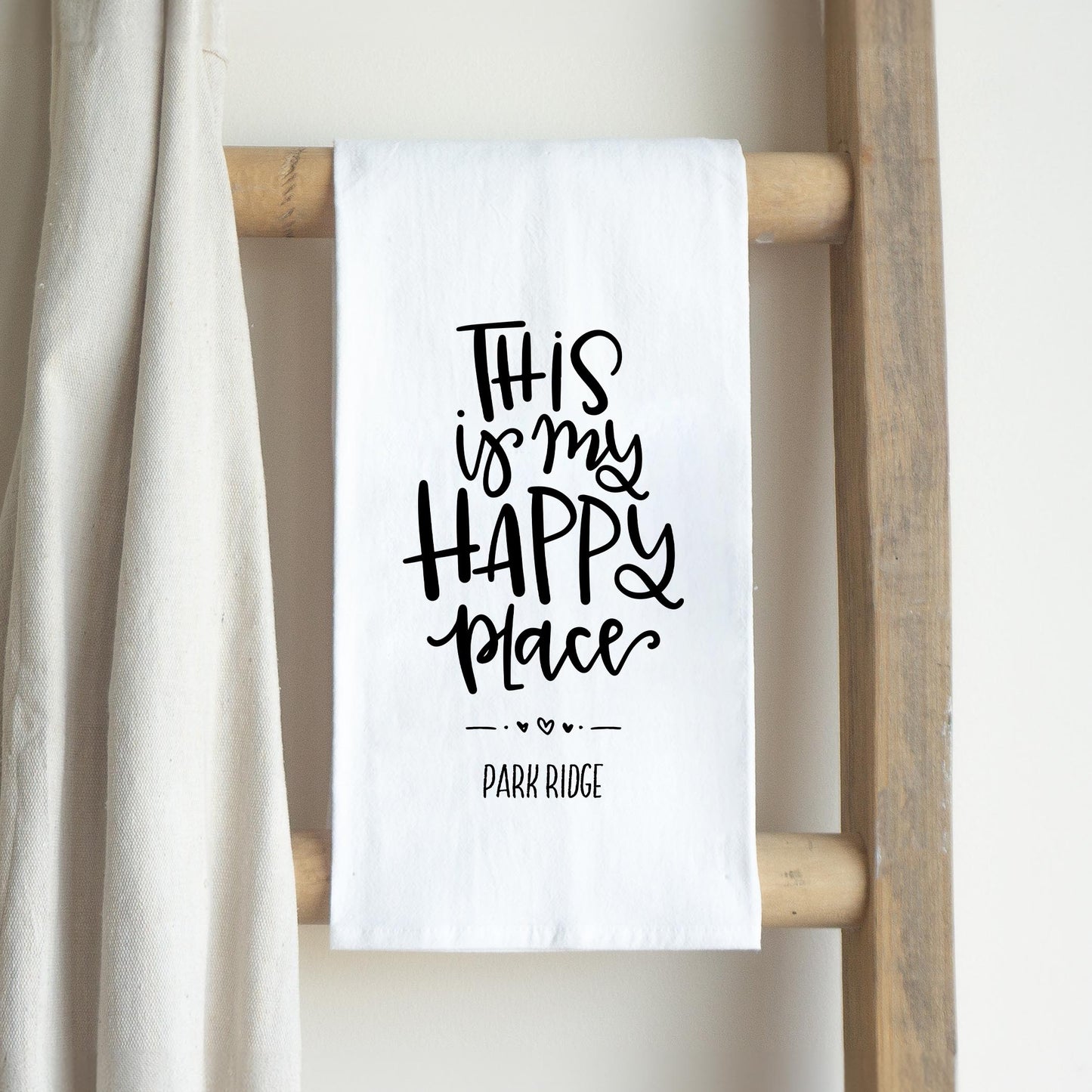 Cotton Tea Towel White-My Happy Place Park Ridge Illinois -2