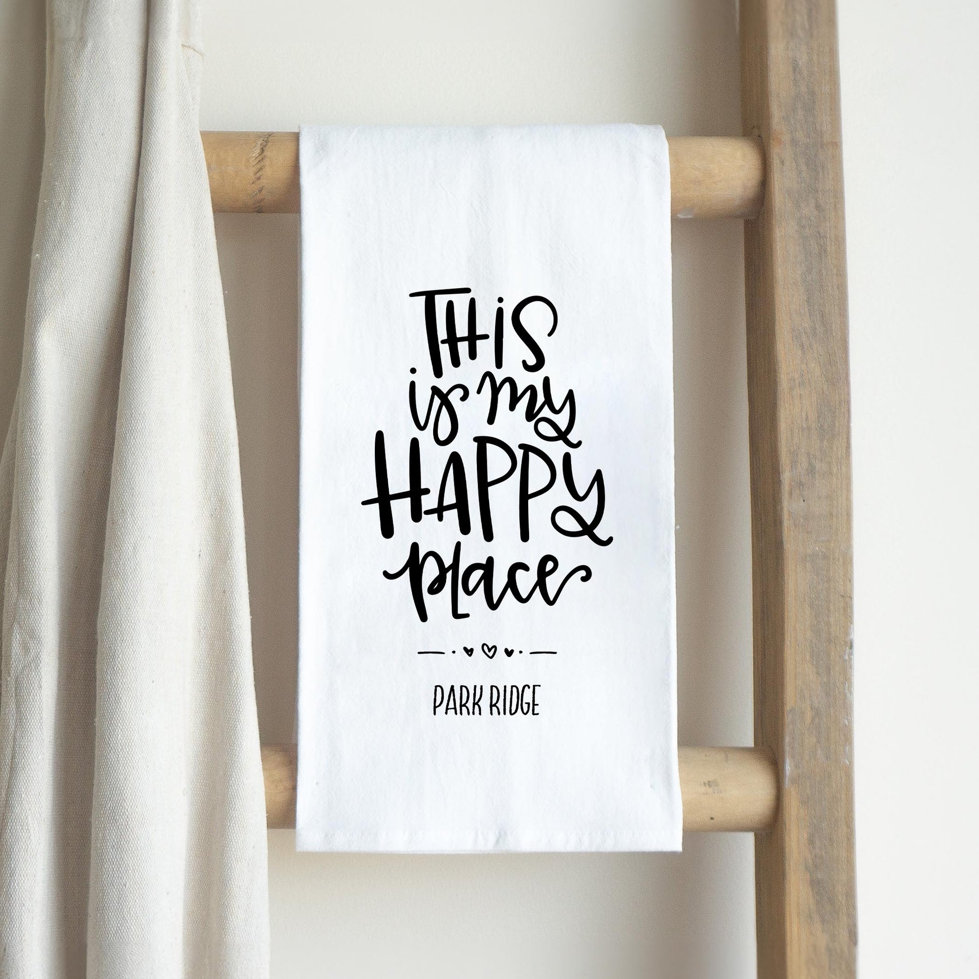 Cotton Tea Towel White-My Happy Place Park Ridge Illinois -2