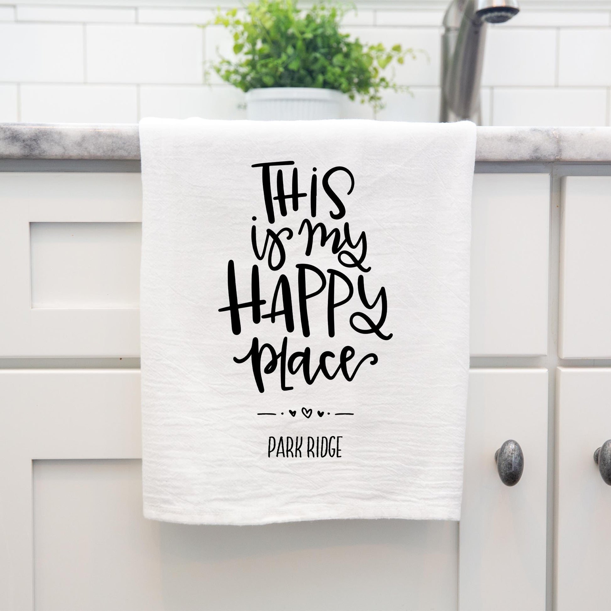 Cotton Tea Towel White-My Happy Place Park Ridge Illinois -3