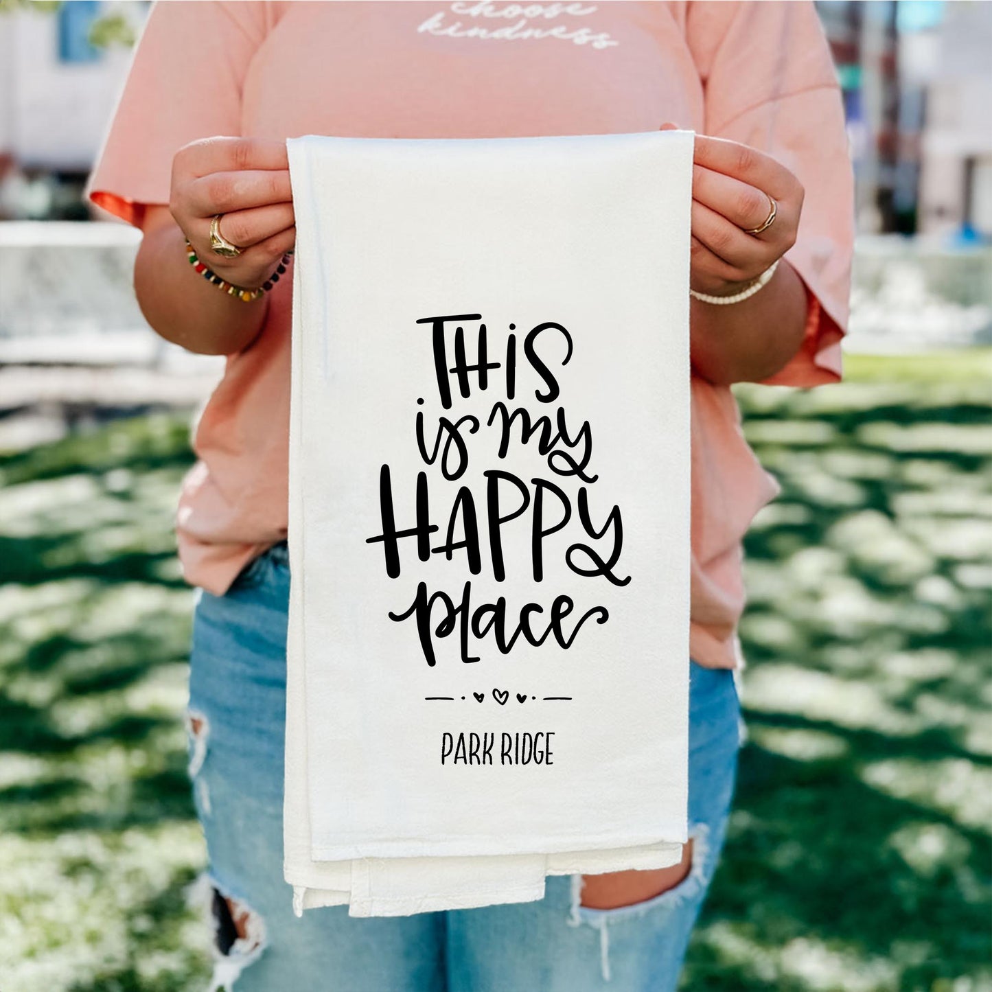 Cotton Tea Towel White-My Happy Place Park Ridge Illinois -4