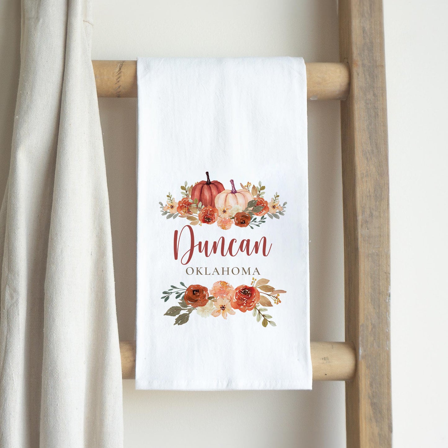 Cotton Tea Towel White-Fall & Harvest Duncan Oklahoma -2