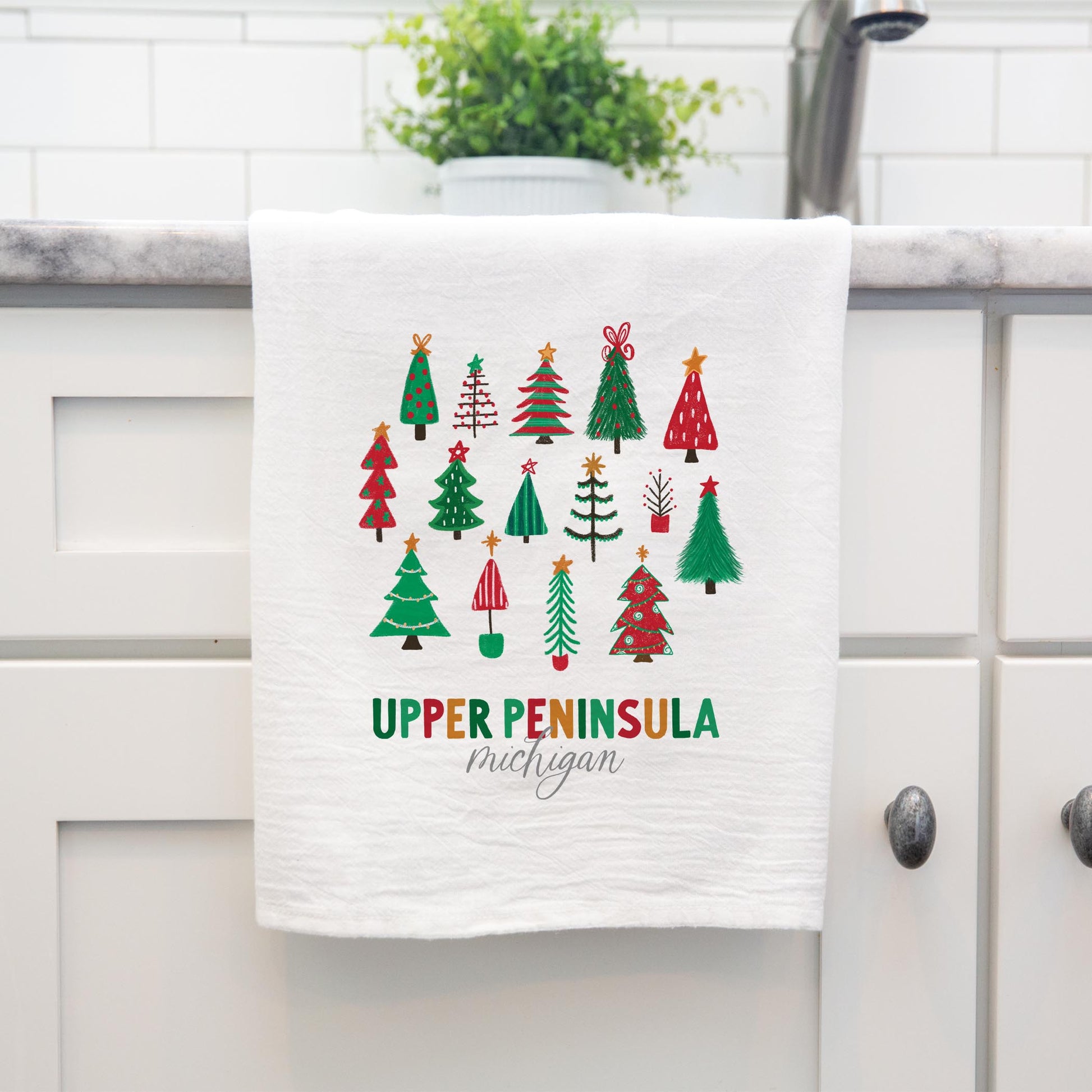 Cotton Tea Towel White-Whimsy Wonder Traditional Upper Peninsula Michigan -3