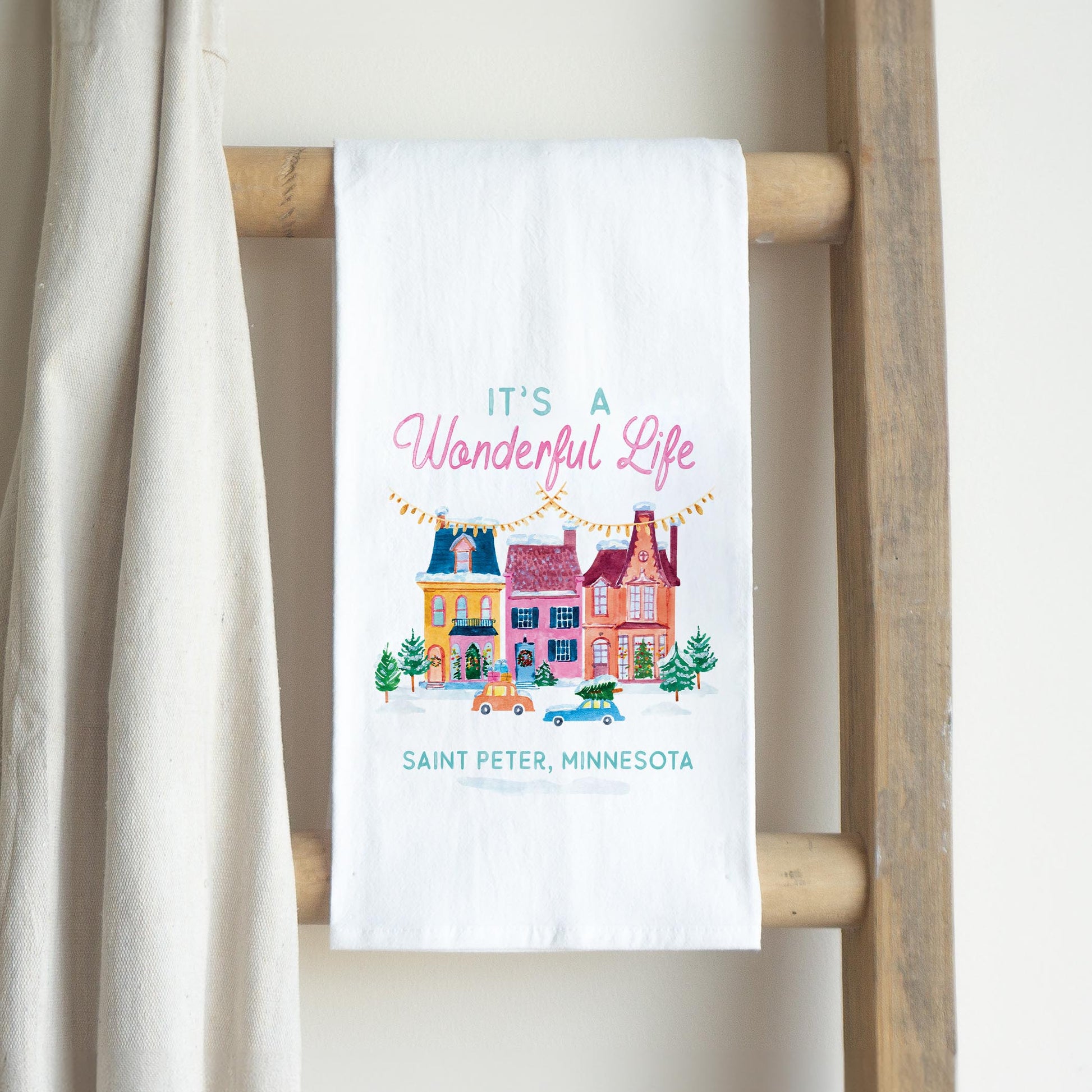 Cotton Tea Towel White-It's A Wonderful Life Saint Peter Minnesota -2