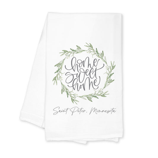Cotton Tea Towel White-Home Sweet Home Saint Peter Minnesota -0