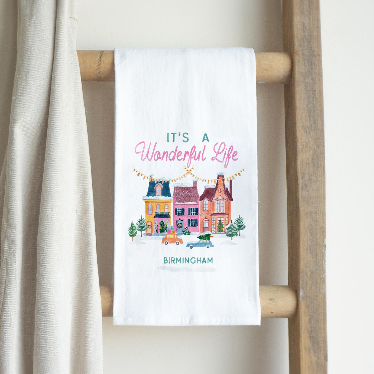 Cotton Tea Towel White-It's A Wonderful Life Birmingham -2