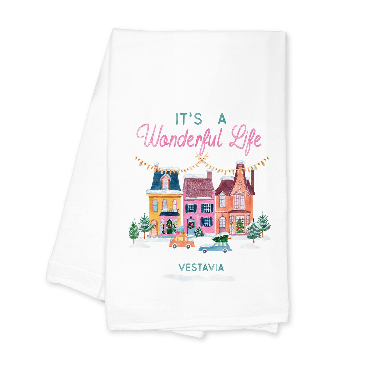 Cotton Tea Towel White-It's A Wonderful Life Vestavia -0