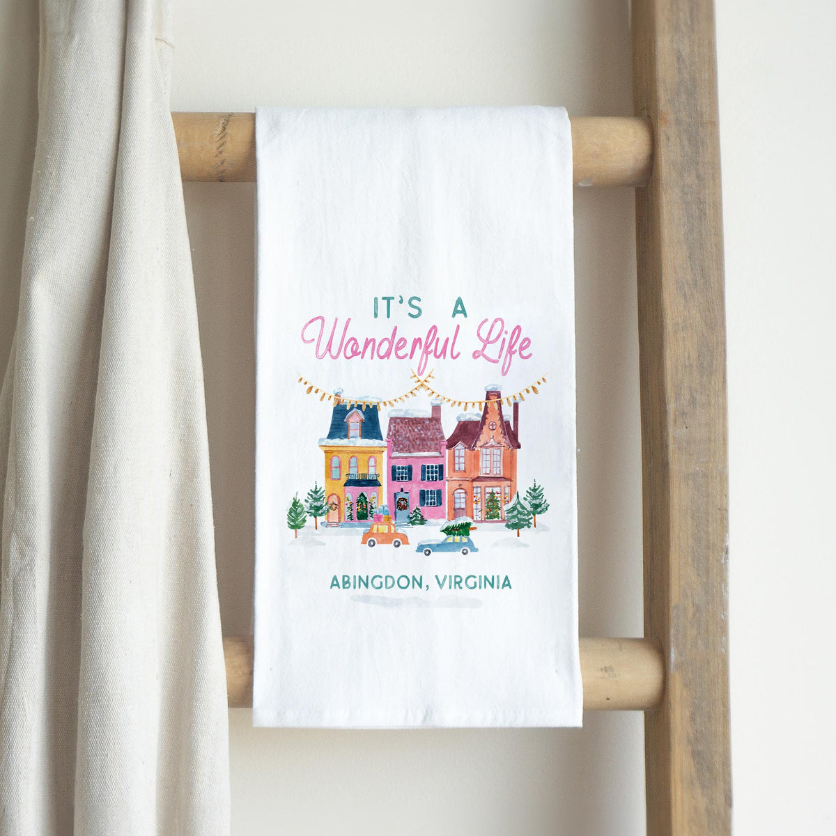 Cotton Tea Towel White-It's A Wonderful Life Abingdon Virginia -2
