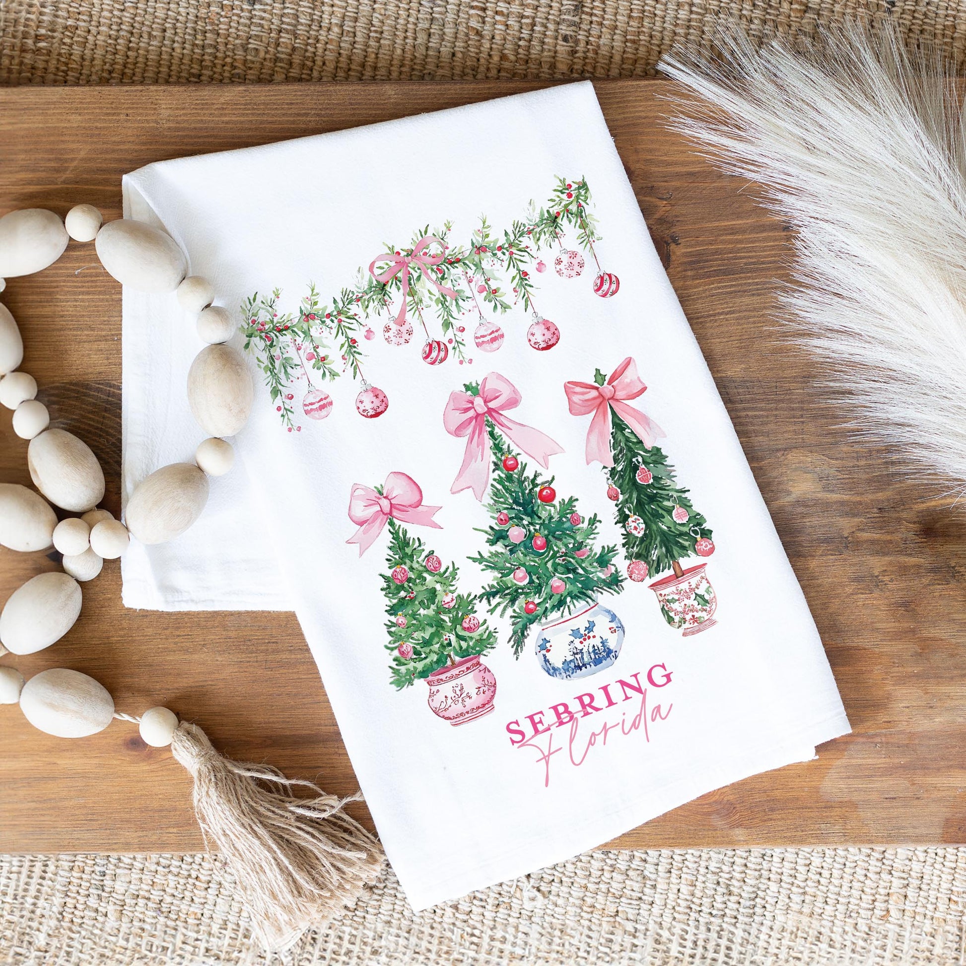 Cotton Tea Towel White-Blush & Baubles Sebring Florida -1