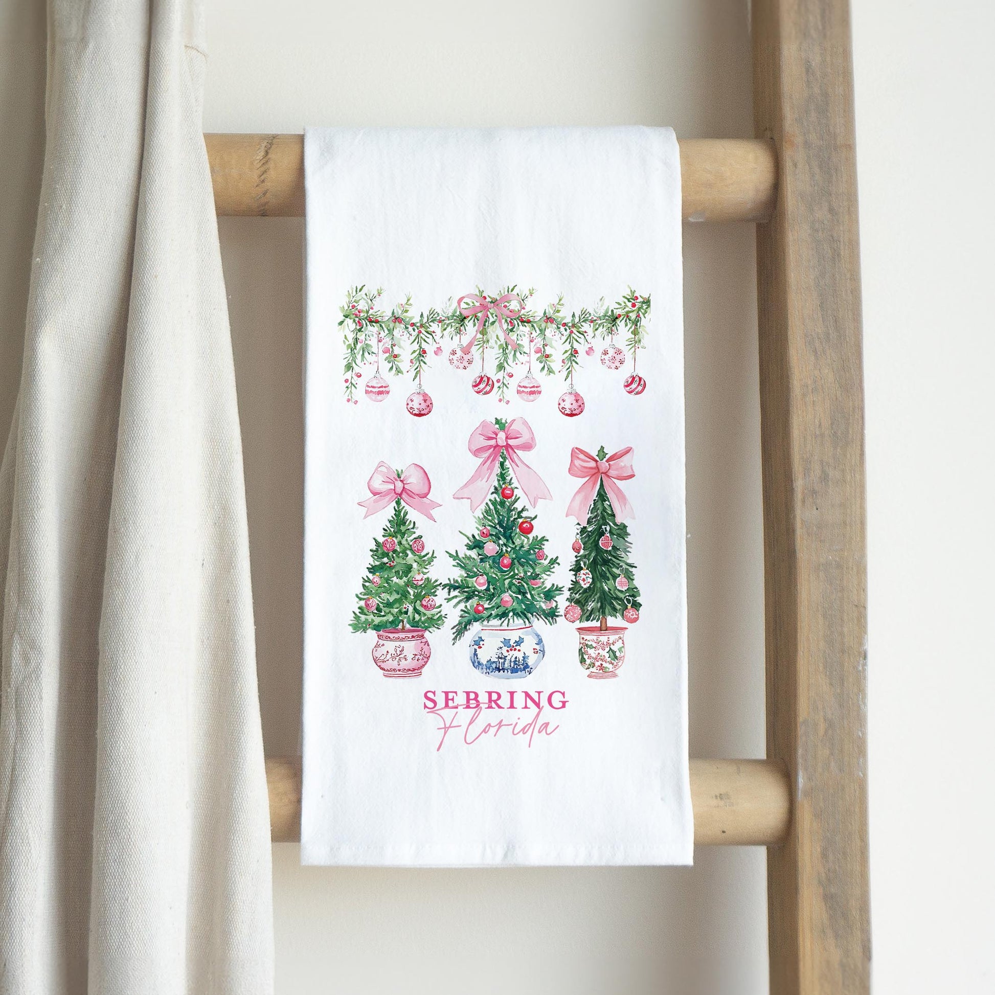 Cotton Tea Towel White-Blush & Baubles Sebring Florida -2