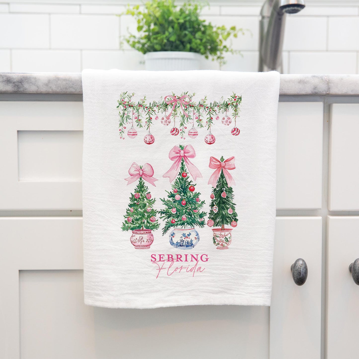 Cotton Tea Towel White-Blush & Baubles Sebring Florida -3