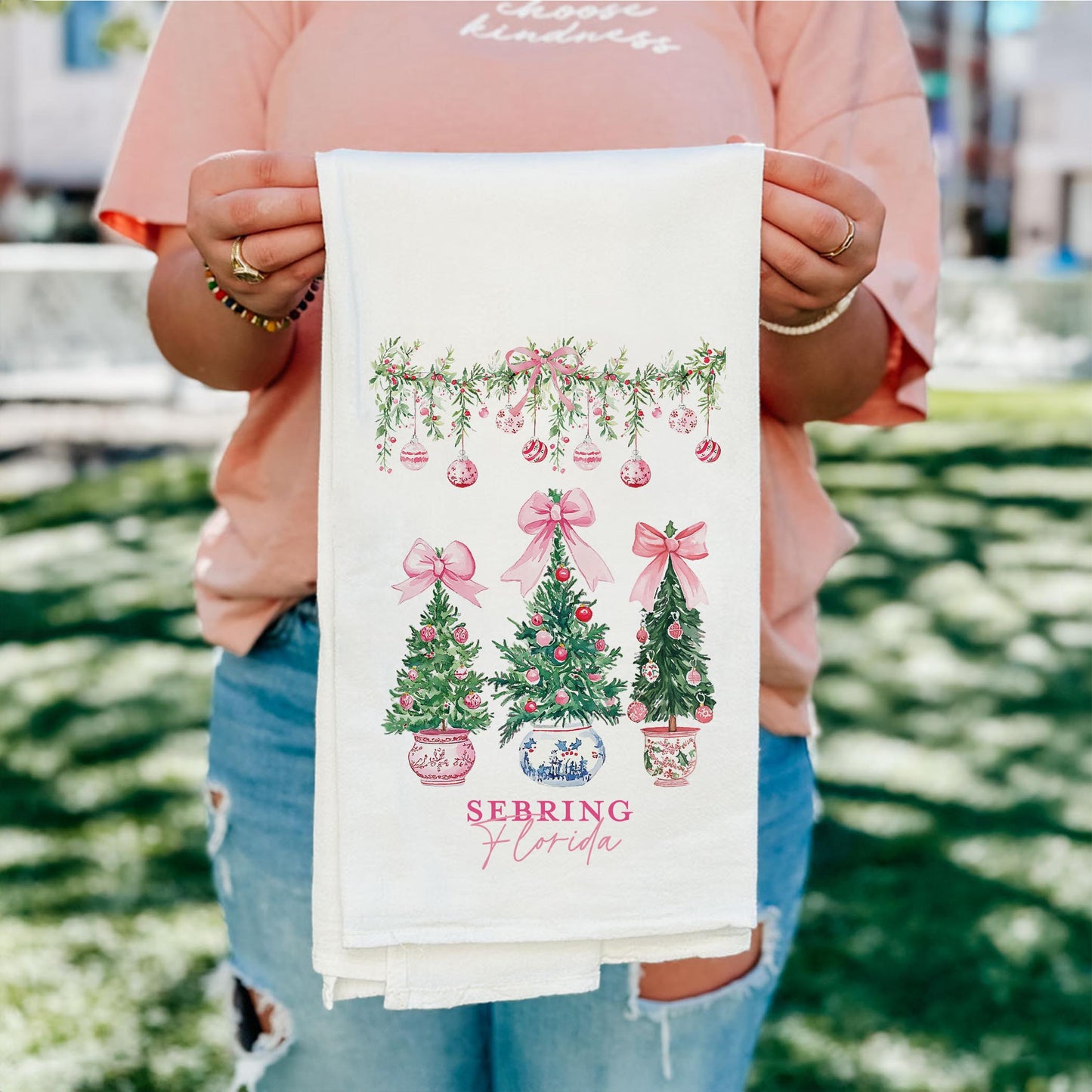 Cotton Tea Towel White-Blush & Baubles Sebring Florida -4