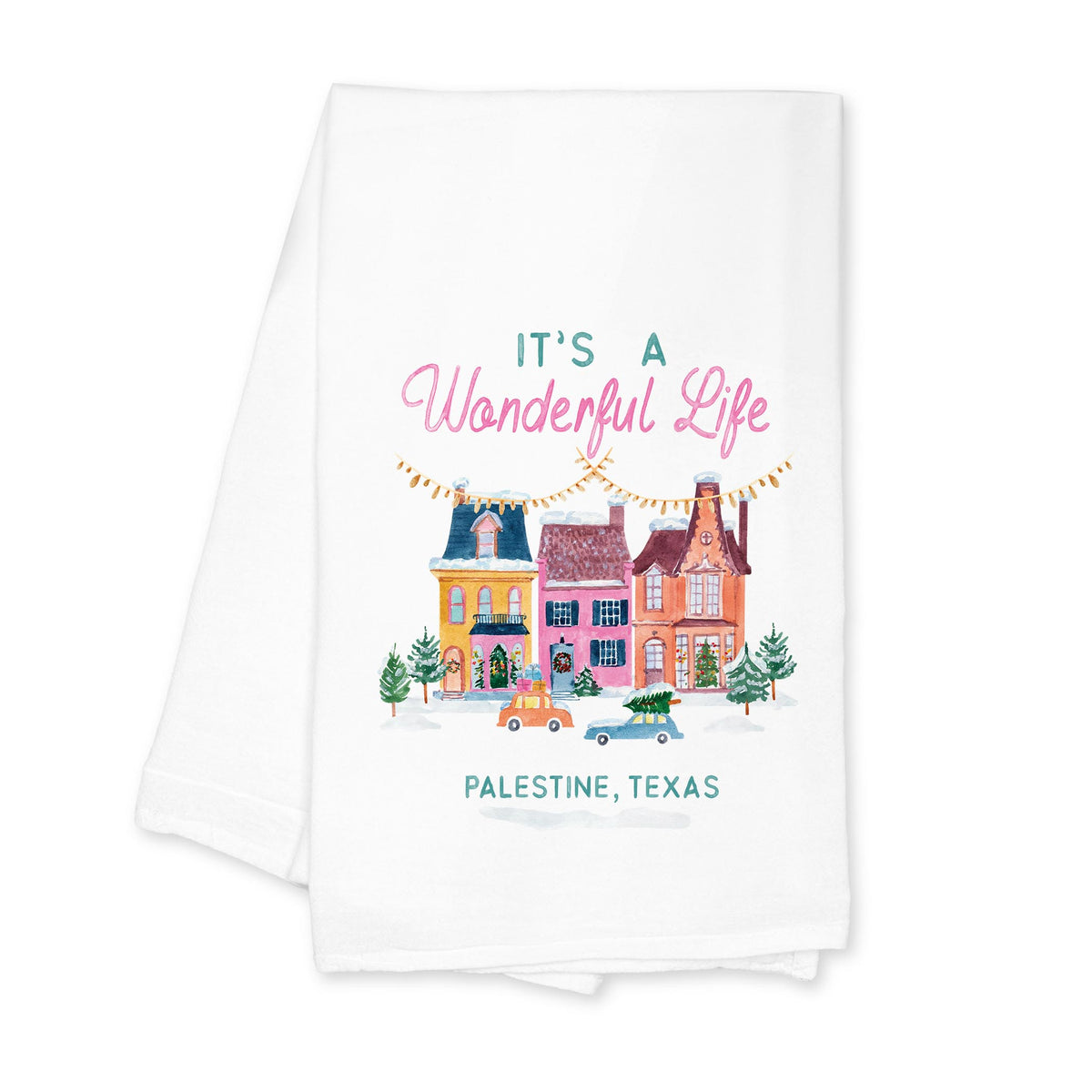 Cotton Tea Towel White-It's A Wonderful Life Palestine Texas -0