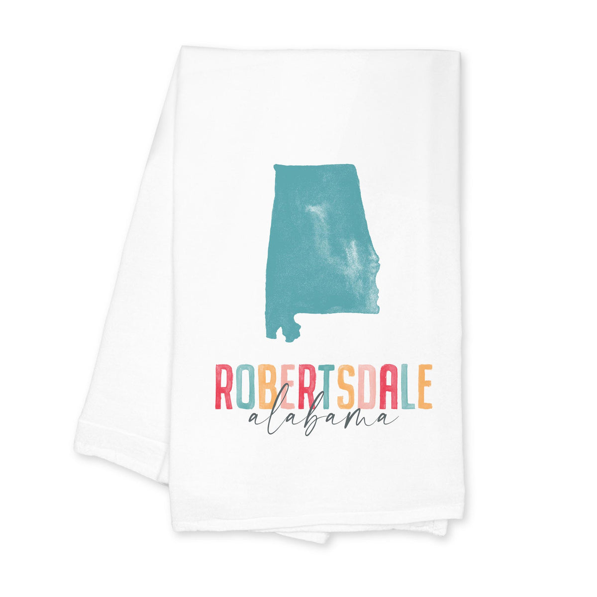 Cotton Tea Towel White-Watercolor City Robertsdale Alabama -0
