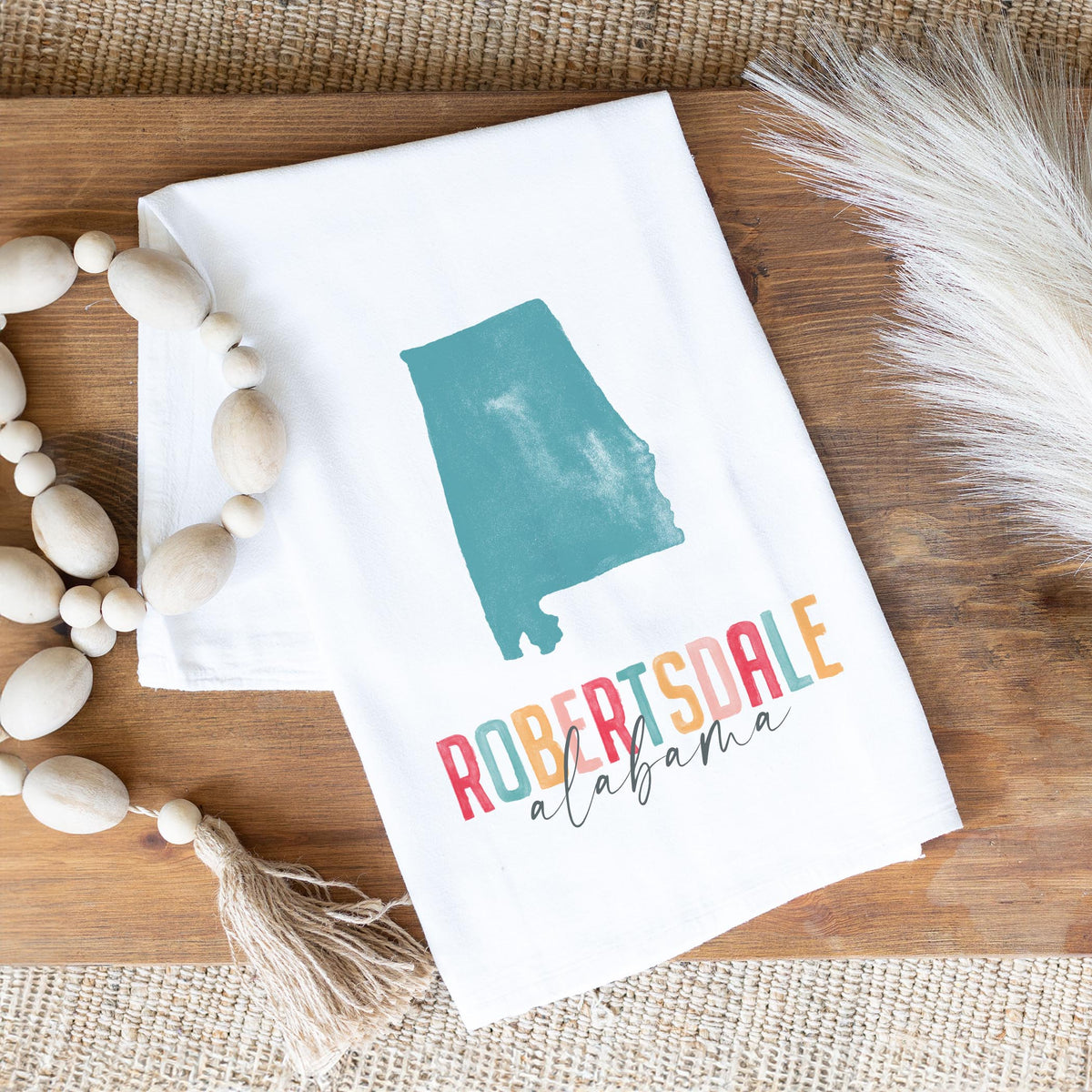 Cotton Tea Towel White-Watercolor City Robertsdale Alabama -1