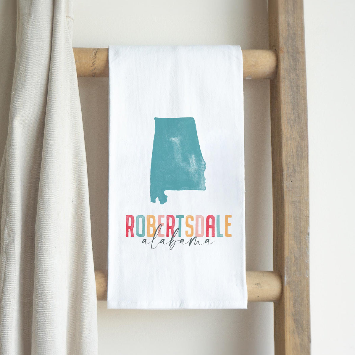 Cotton Tea Towel White-Watercolor City Robertsdale Alabama -2