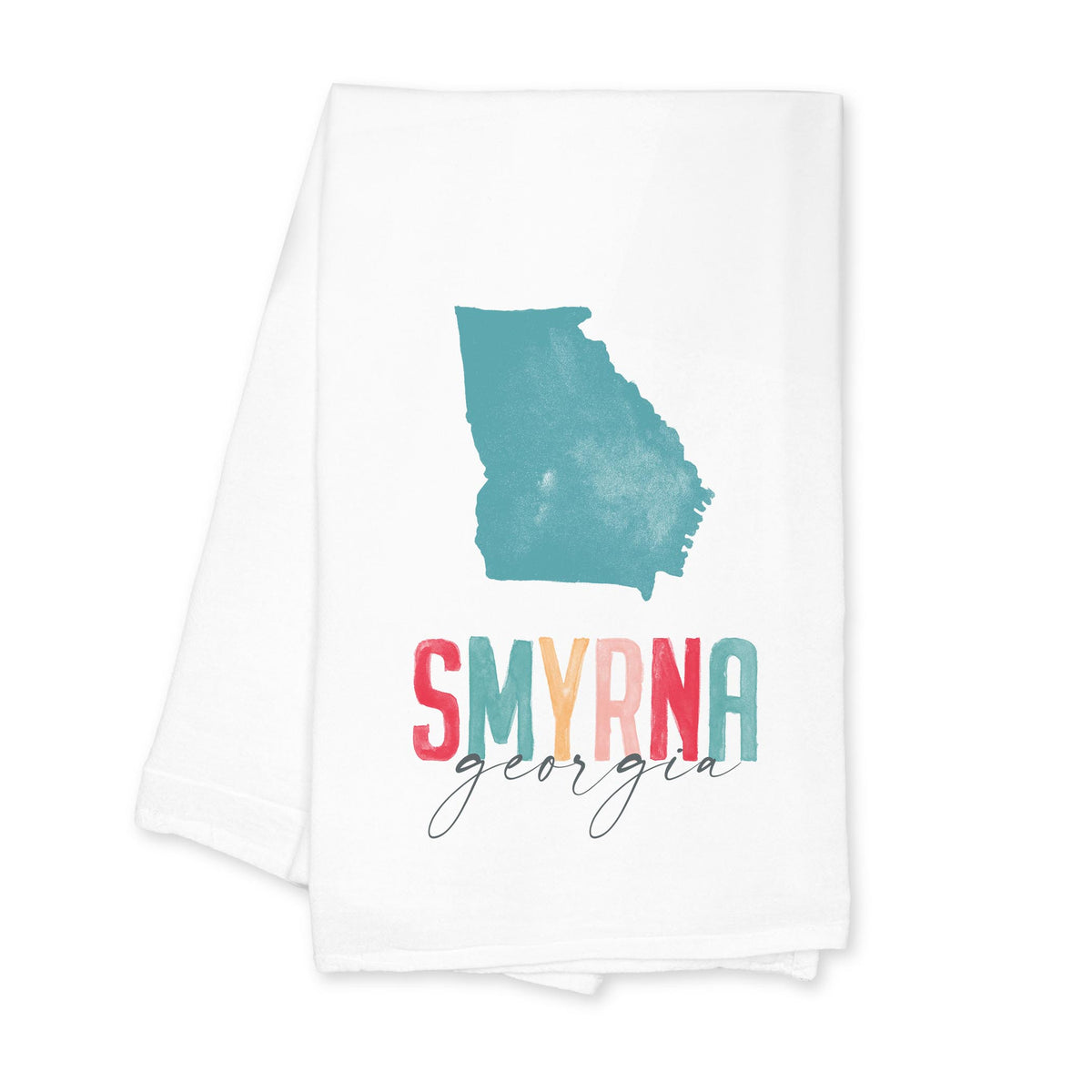 Cotton Tea Towel White-Watercolor City Smyrna Georgia -0