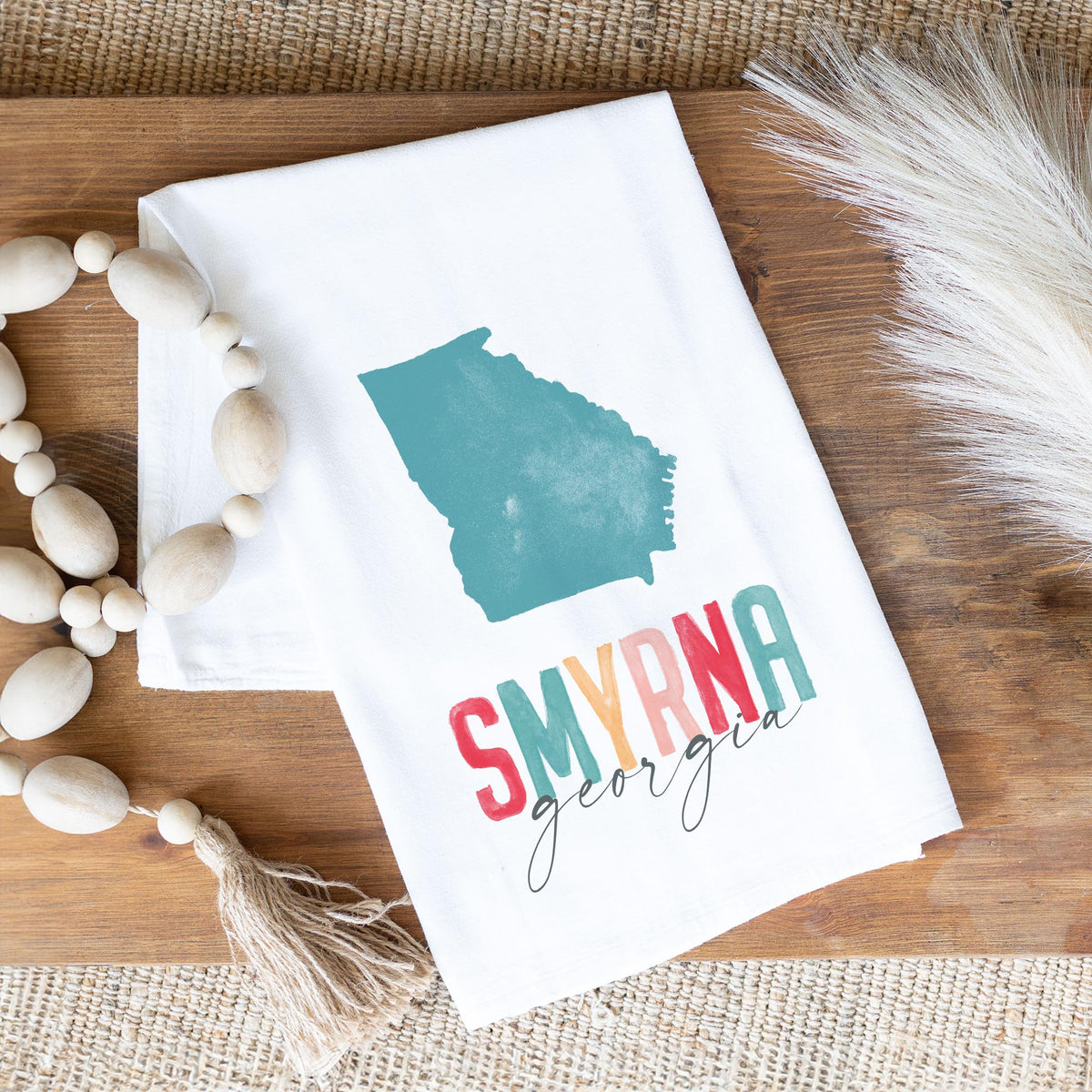 Cotton Tea Towel White-Watercolor City Smyrna Georgia -1