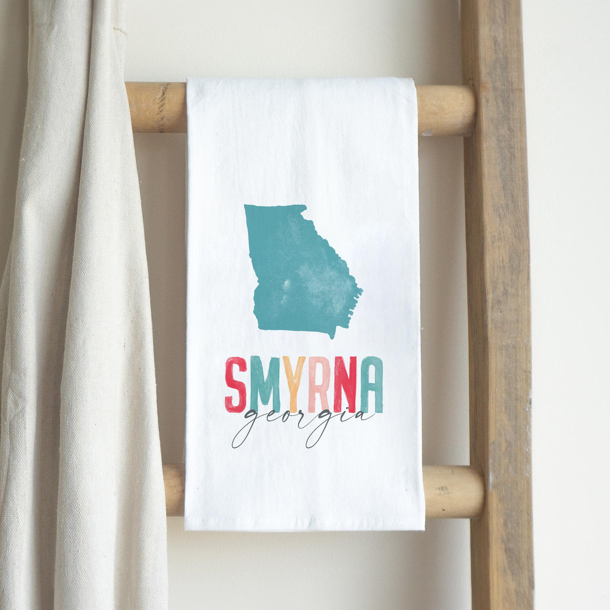 Cotton Tea Towel White-Watercolor City Smyrna Georgia -2