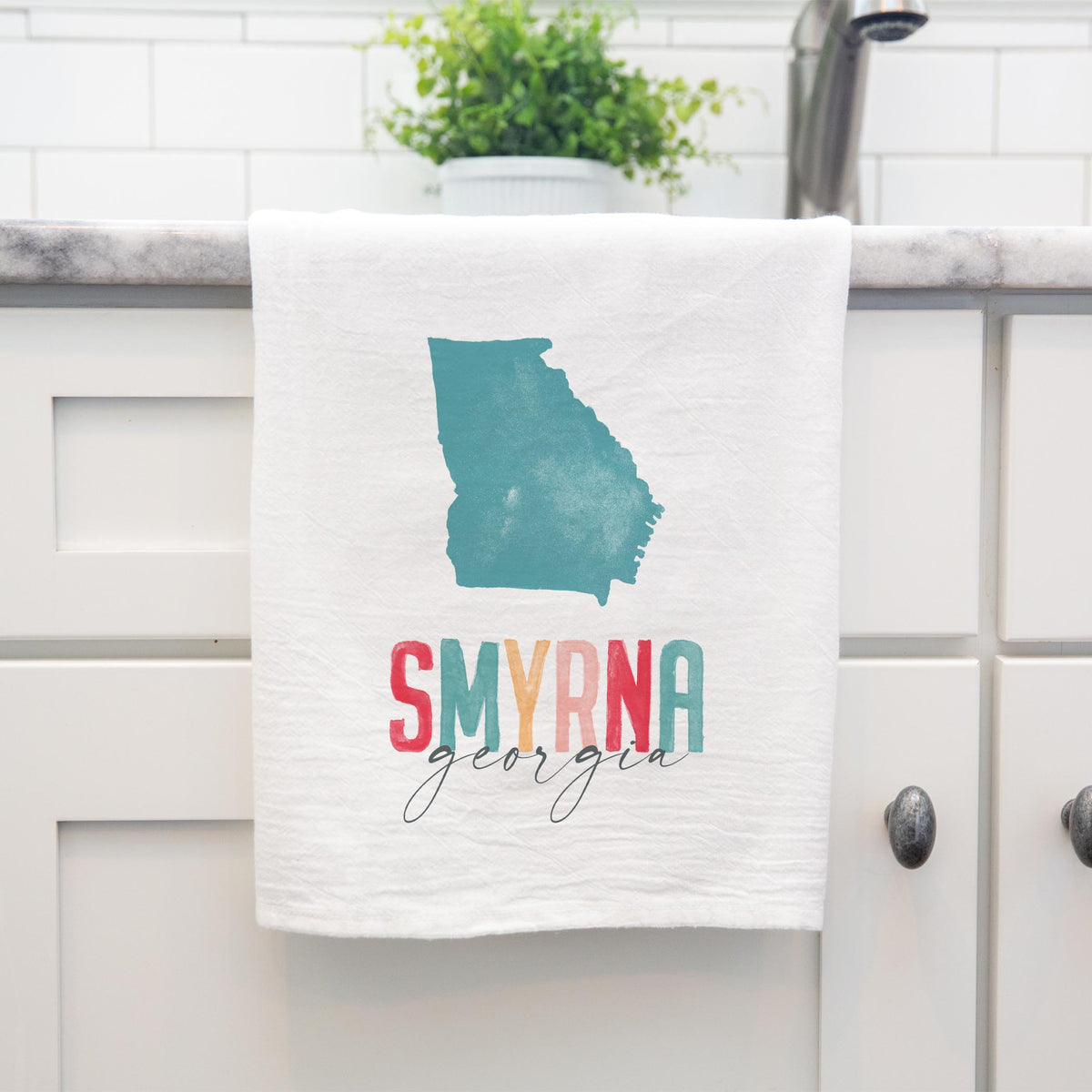 Cotton Tea Towel White-Watercolor City Smyrna Georgia -3
