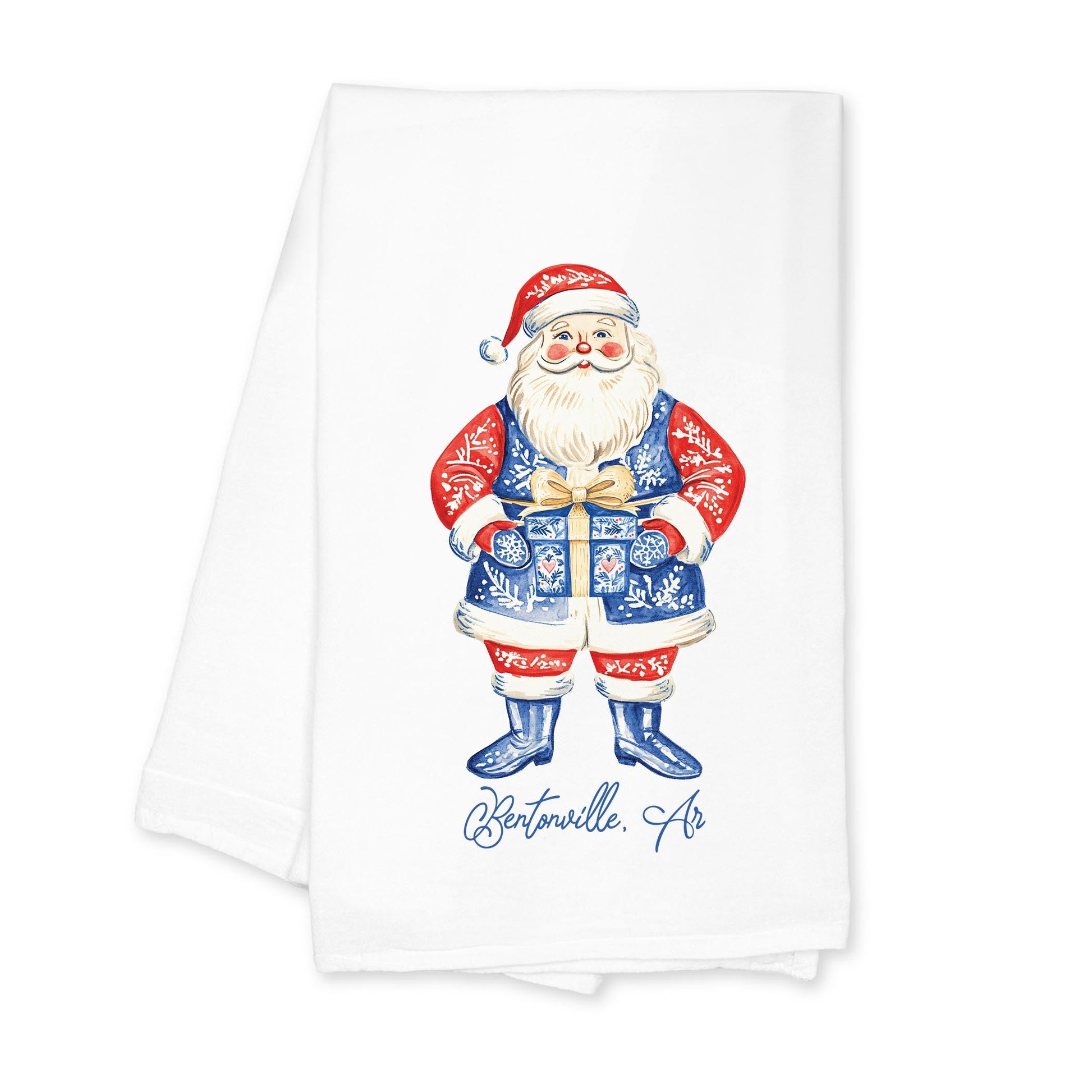 Cotton Tea Towel White-Love+Local Blue Noel - A Grand Millennial Christmas -0