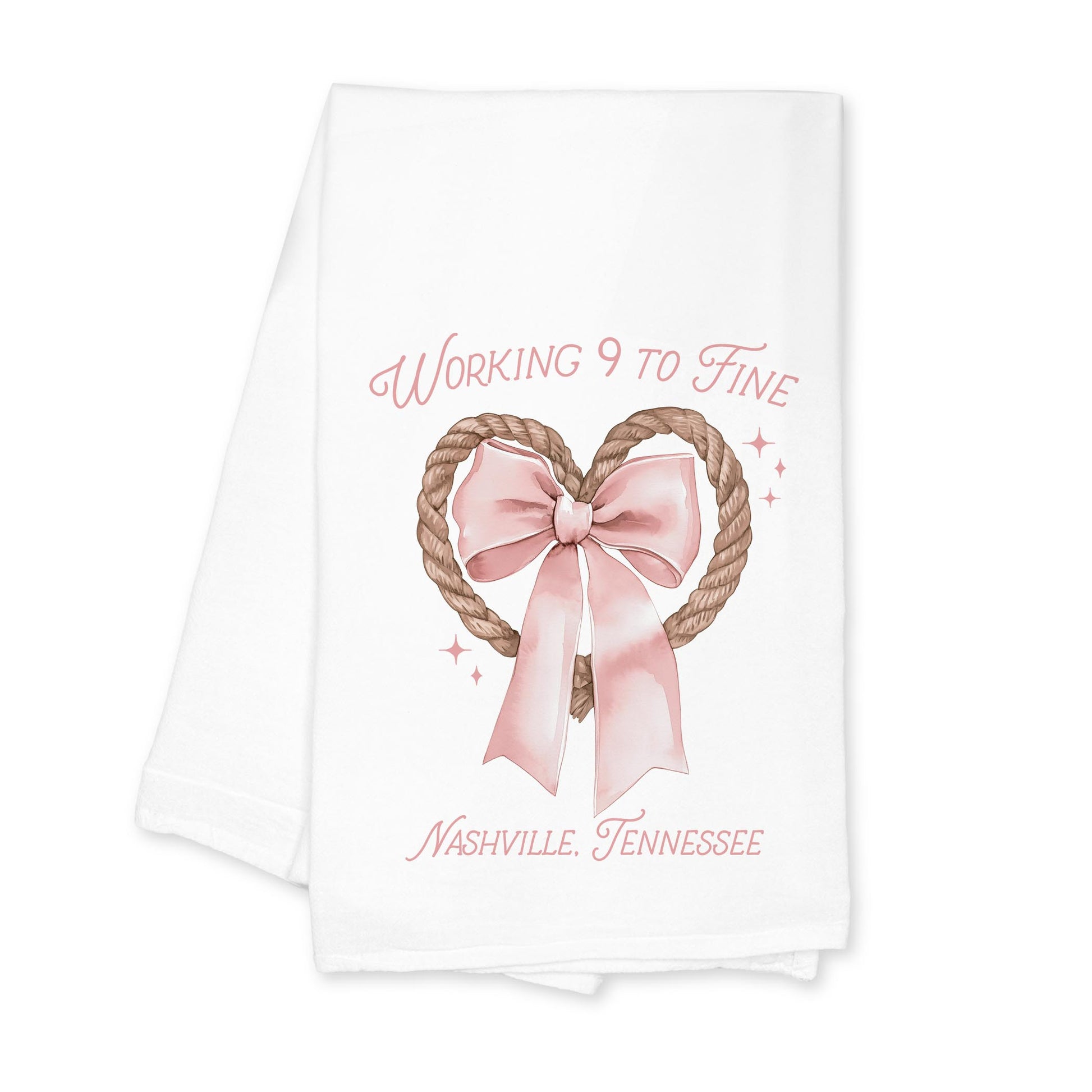 Cotton Tea Towel White-Love+Local Coquette Cowgirl 9 to Fine -0
