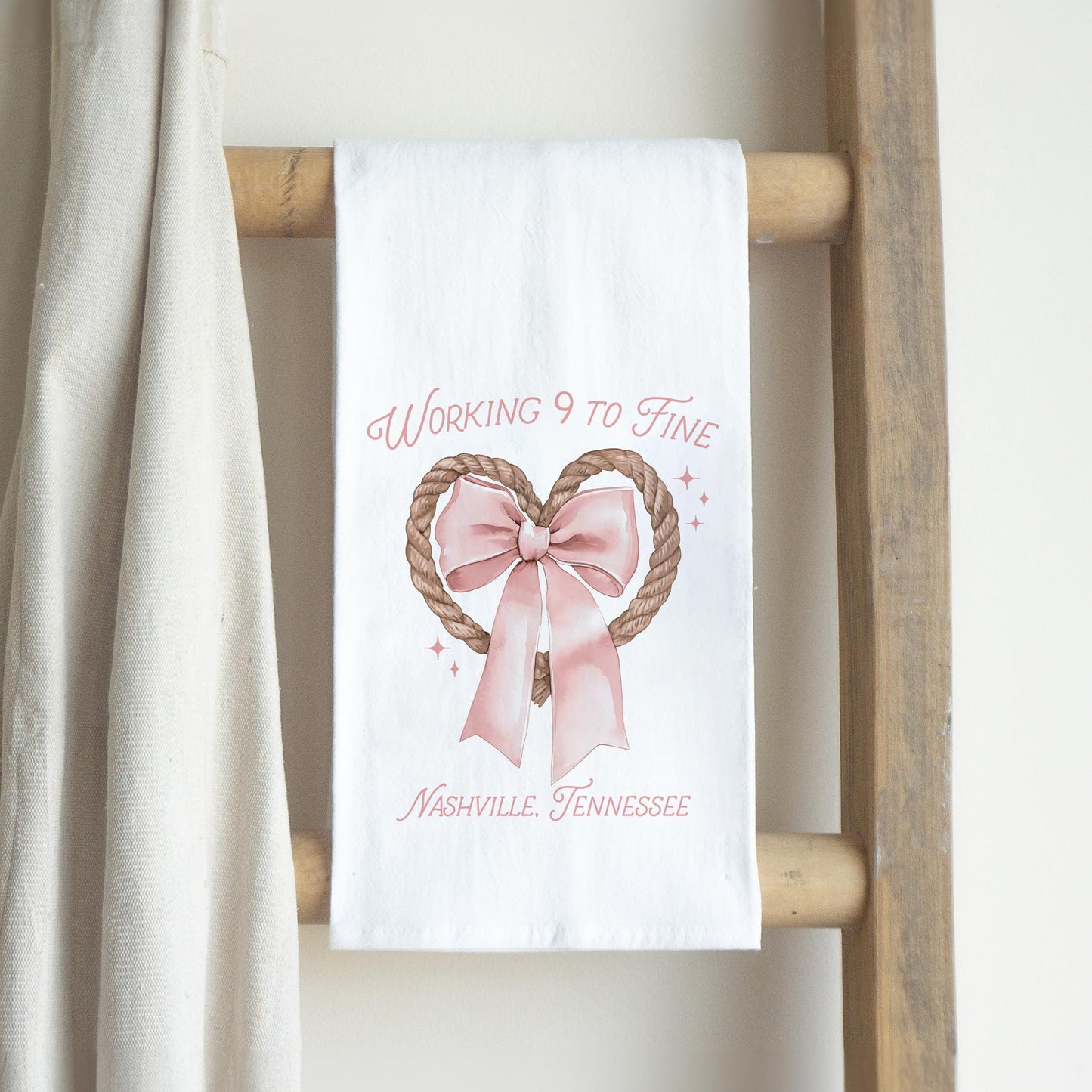 Cotton Tea Towel White-Love+Local Coquette Cowgirl 9 to Fine -2