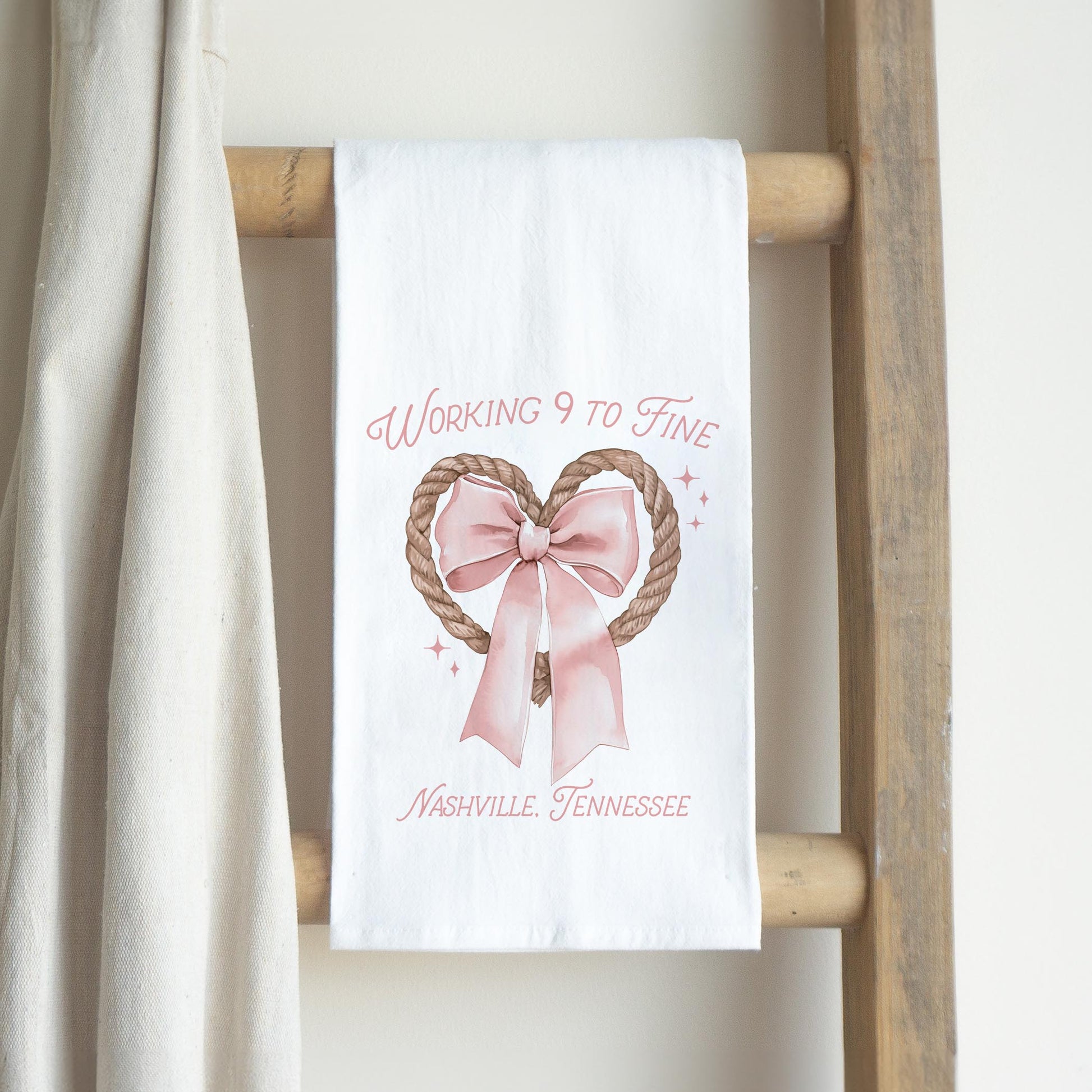 Cotton Tea Towel White-Love+Local Coquette Cowgirl 9 to Fine -2