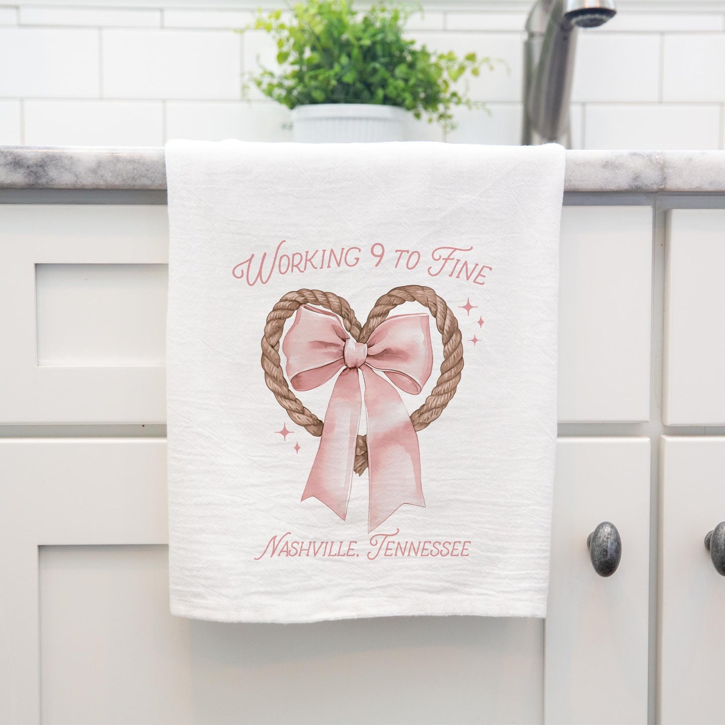 Cotton Tea Towel White-Love+Local Coquette Cowgirl 9 to Fine -3