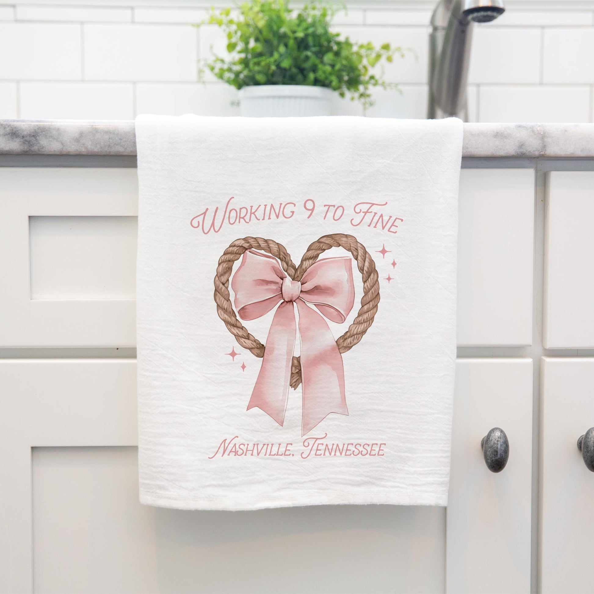 Cotton Tea Towel White-Love+Local Coquette Cowgirl 9 to Fine -3
