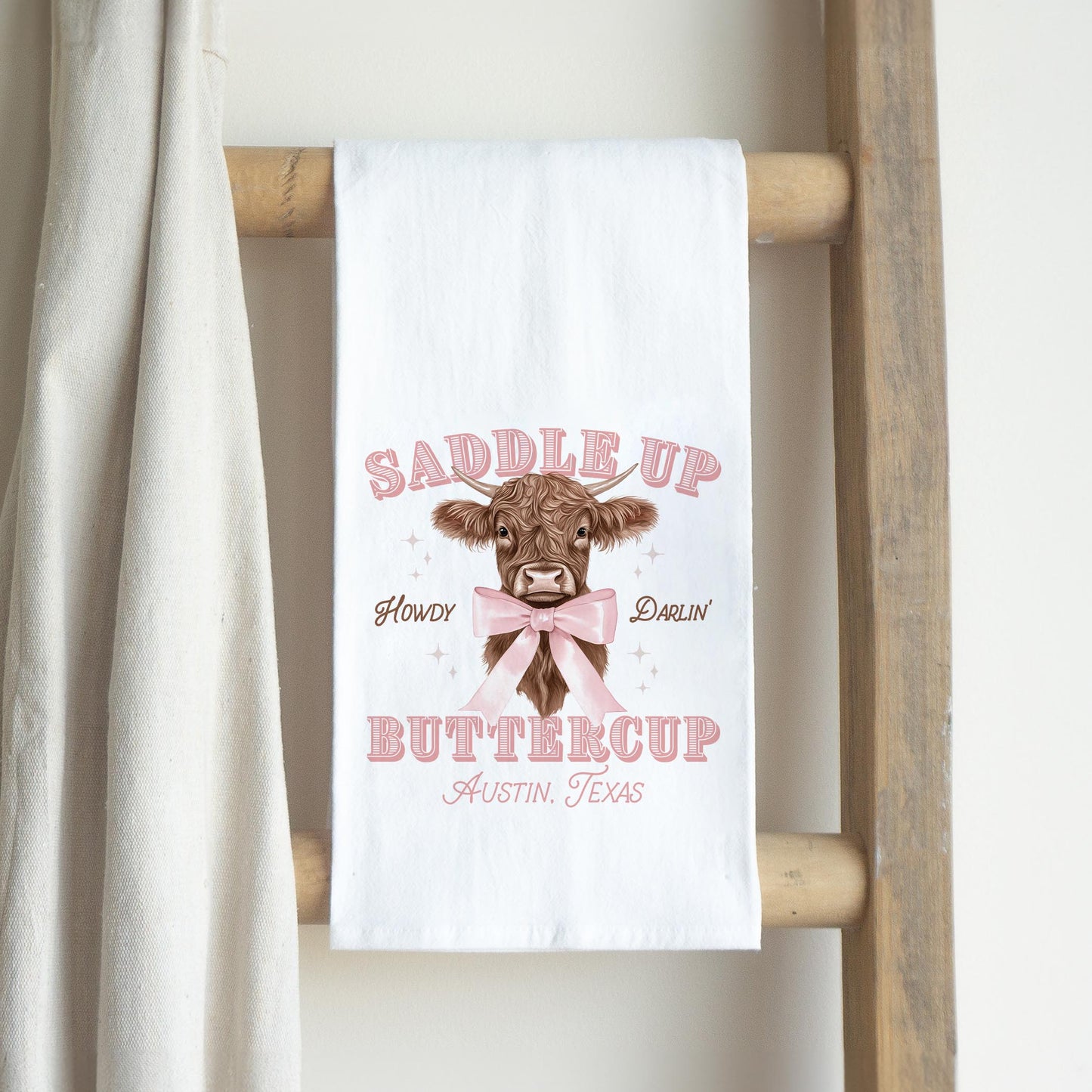 Cotton Tea Towel White-Love+Local Coquette Cowgirl Saddle Up -2
