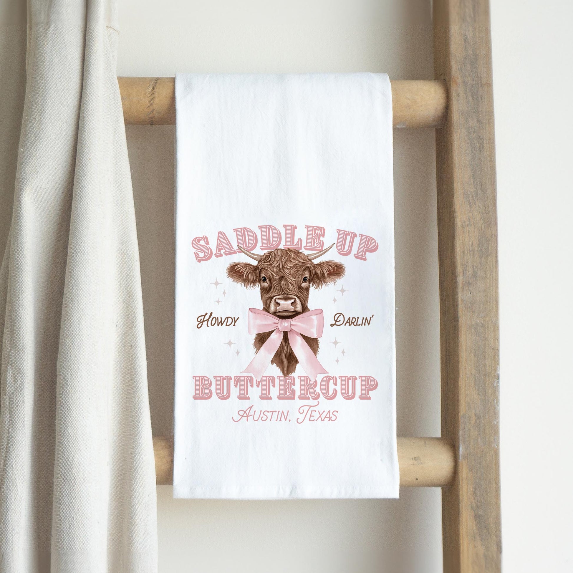 Cotton Tea Towel White-Love+Local Coquette Cowgirl Saddle Up -2