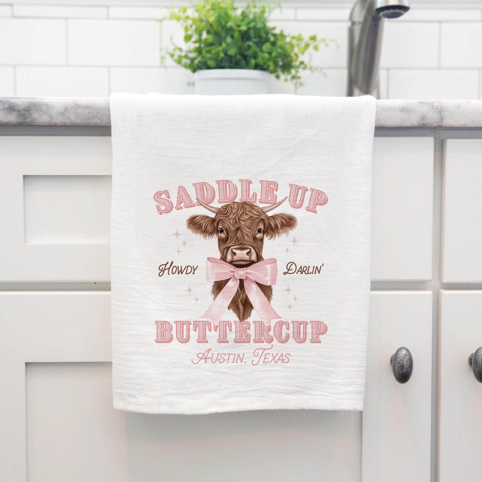 Cotton Tea Towel White-Love+Local Coquette Cowgirl Saddle Up -3