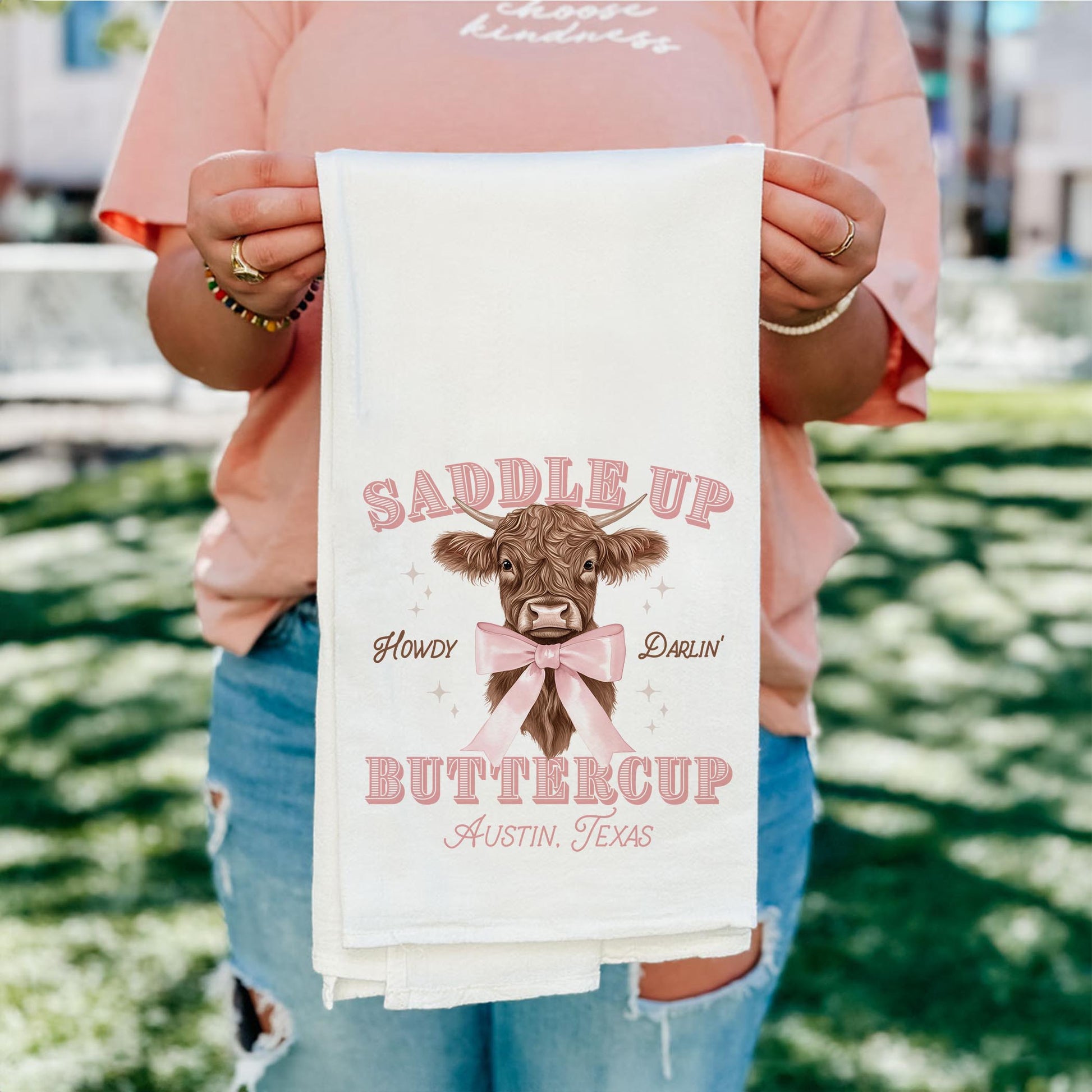 Cotton Tea Towel White-Love+Local Coquette Cowgirl Saddle Up -4