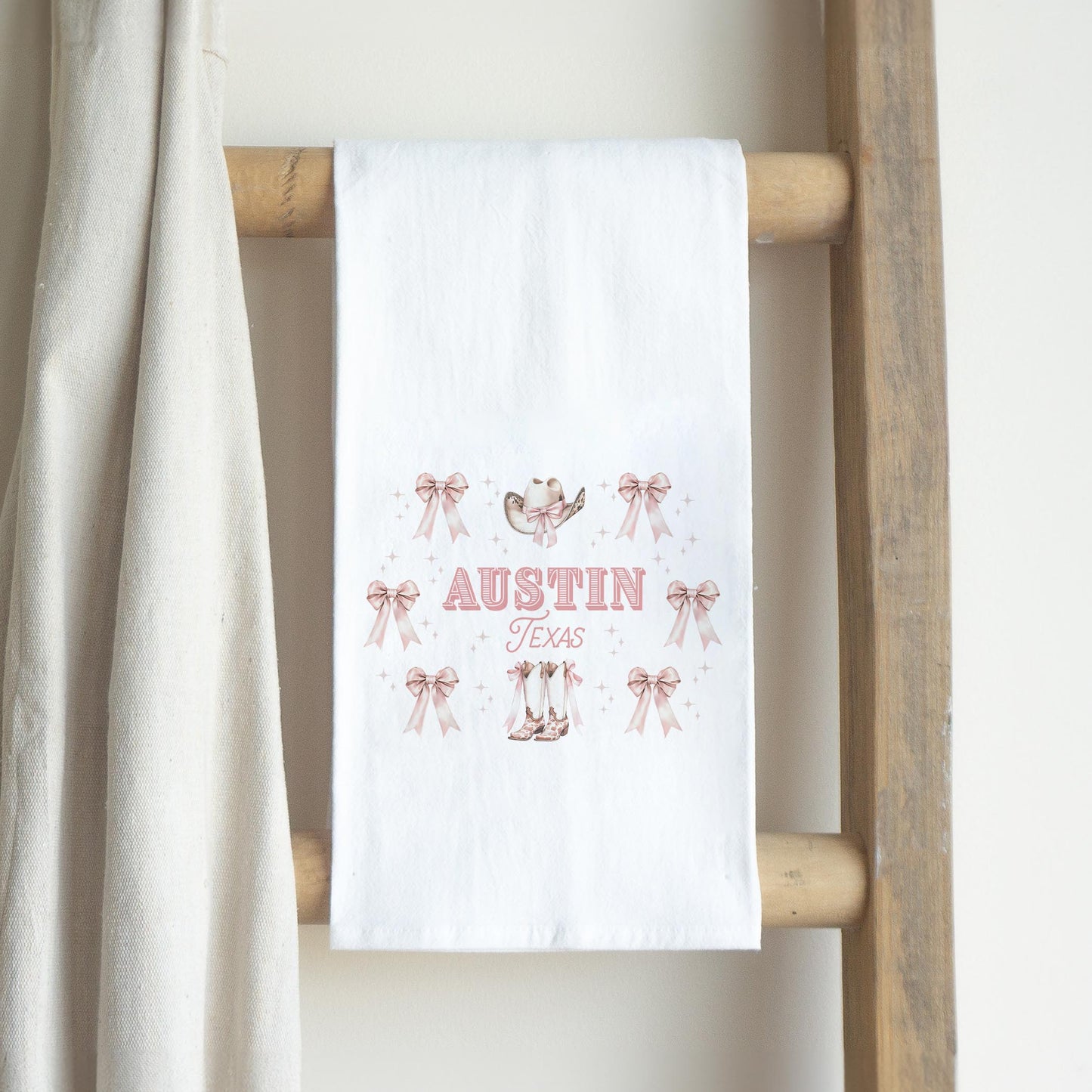 Cotton Tea Towel White-Love+Local Coquette Cowgirl Bows -2