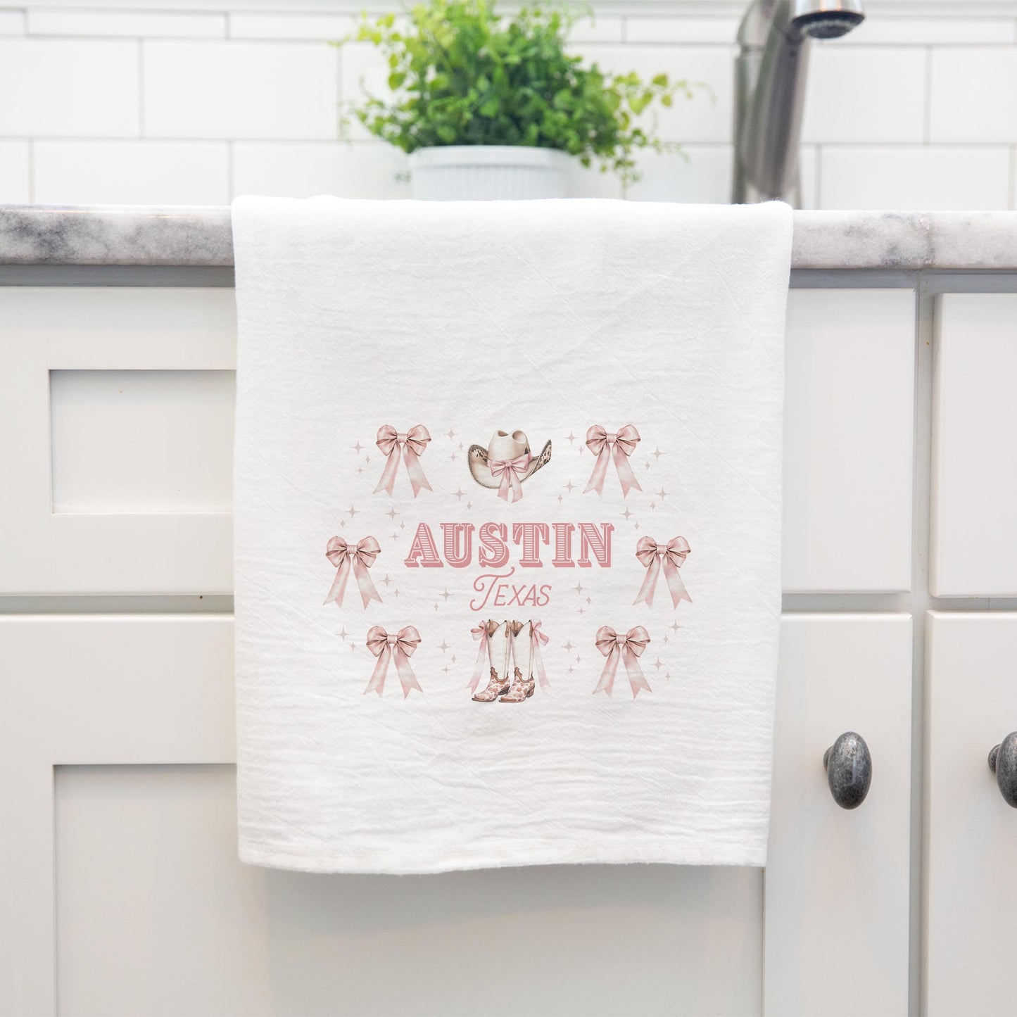 Cotton Tea Towel White-Love+Local Coquette Cowgirl Bows -3