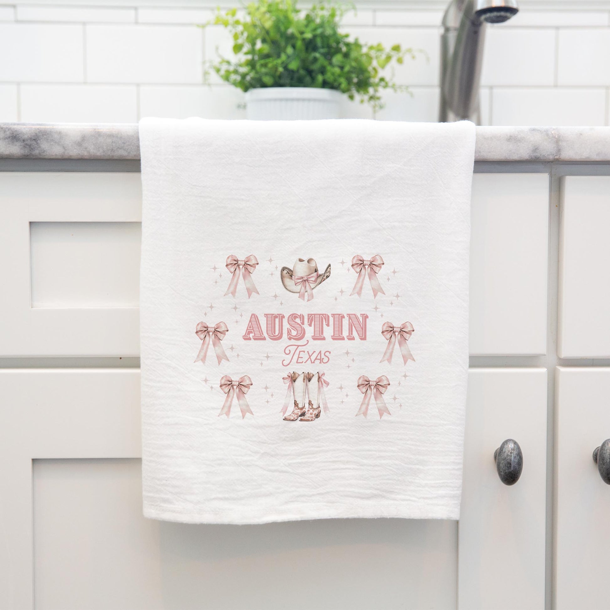 Cotton Tea Towel White-Love+Local Coquette Cowgirl Bows -3