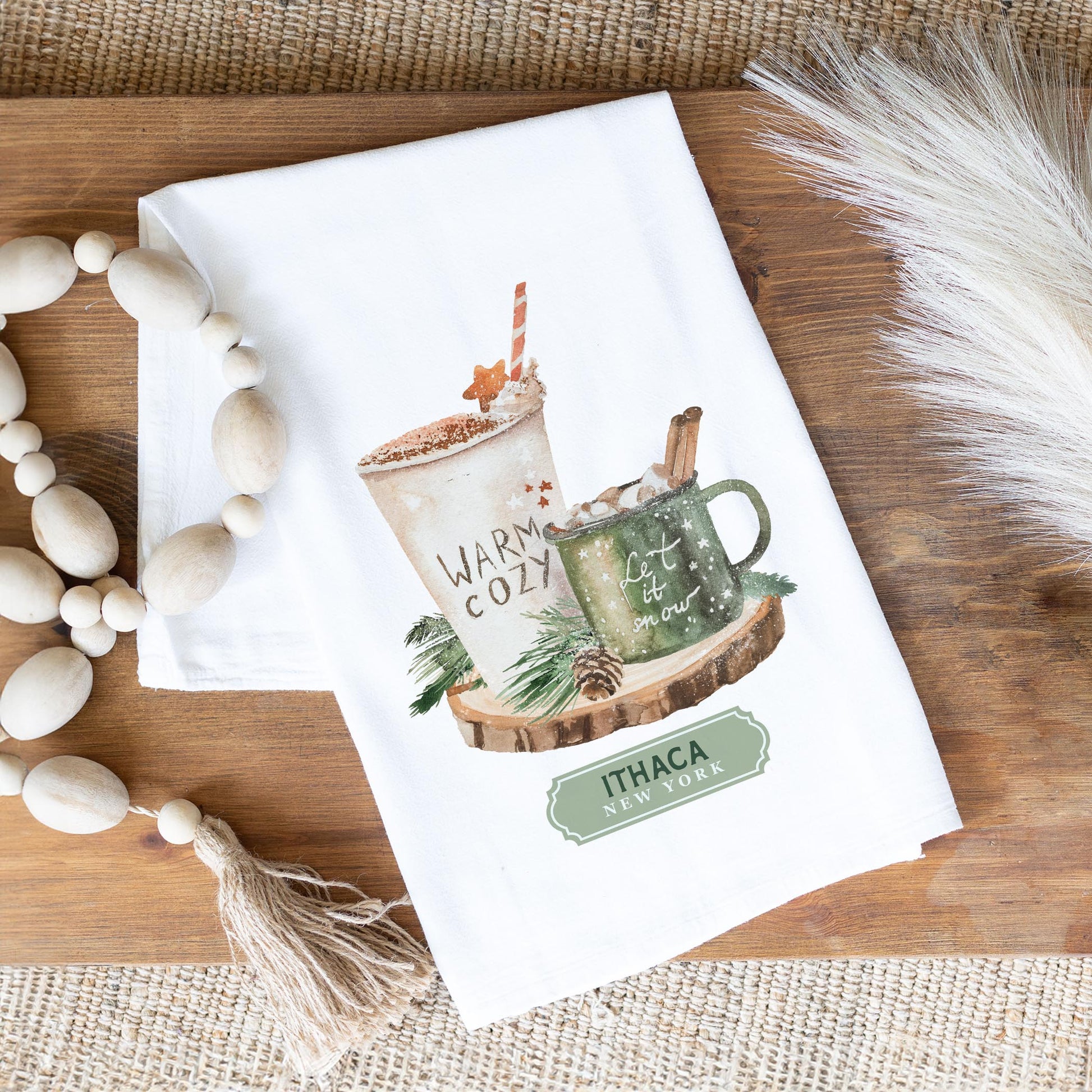 Cotton Tea Towel White-Love+Local Woodland -1