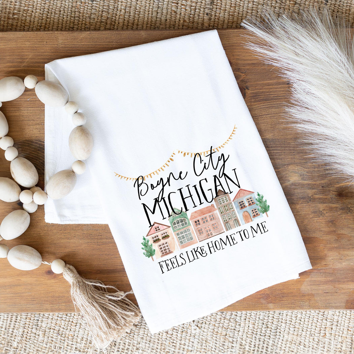Cotton Tea Towel White-Feels Like Home Boyne City Michigan -1