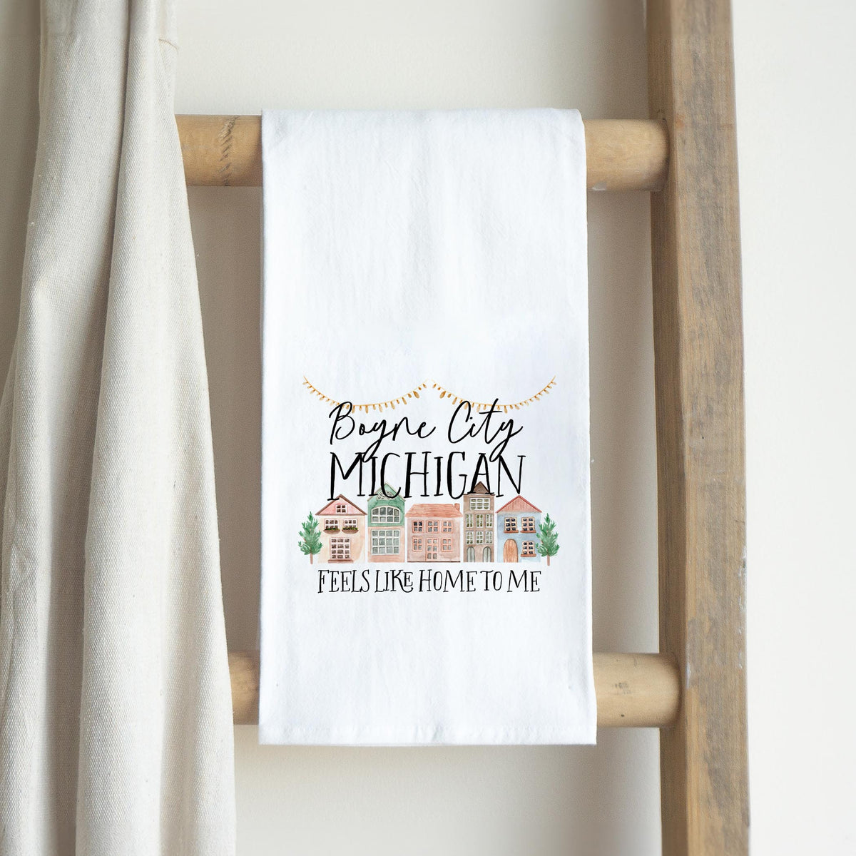 Cotton Tea Towel White-Feels Like Home Boyne City Michigan -2