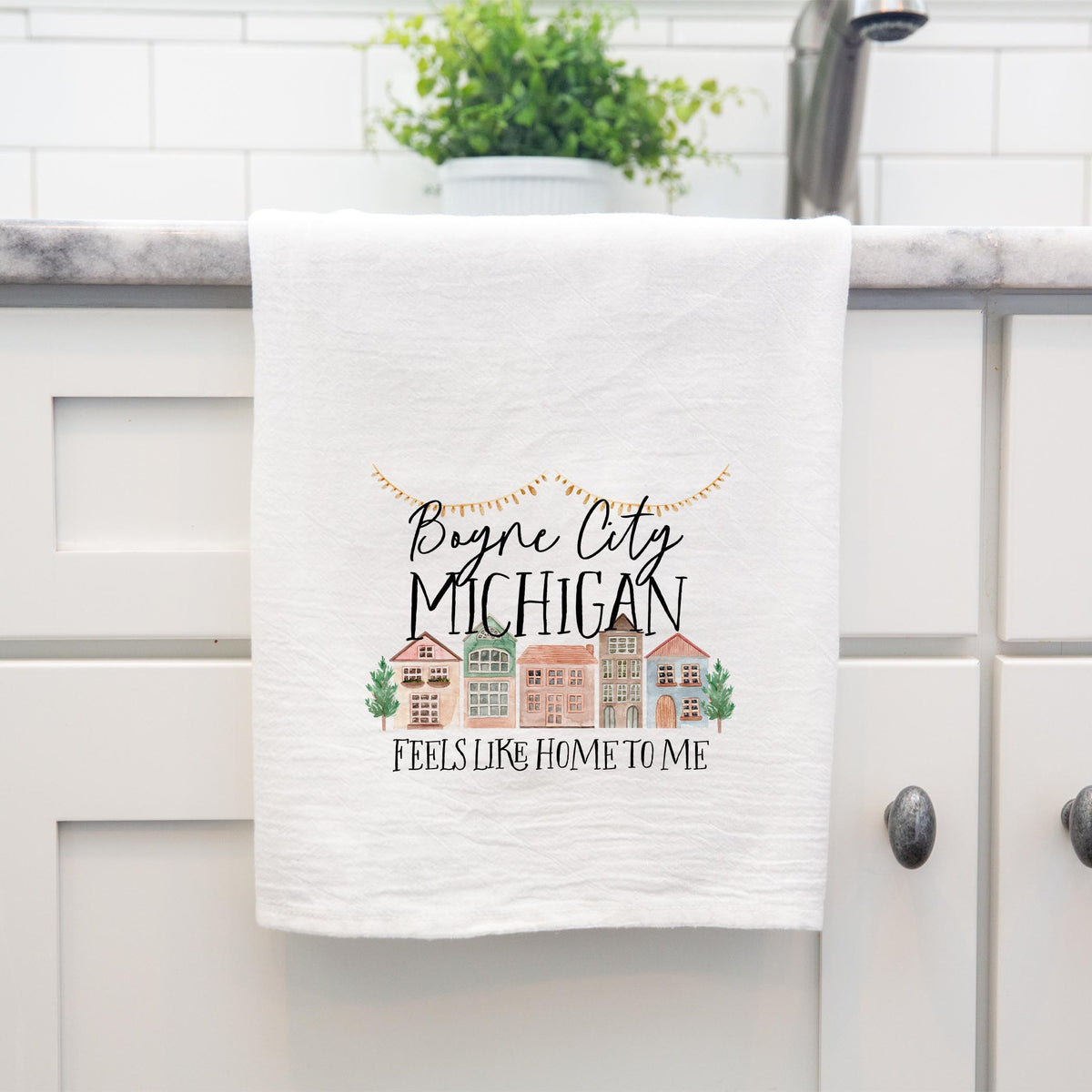 Cotton Tea Towel White-Feels Like Home Boyne City Michigan -3