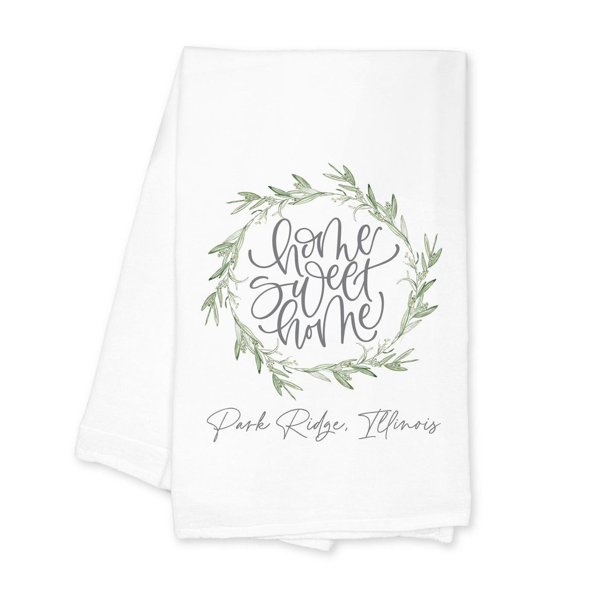 Cotton Tea Towel White-Home Sweet Home Park Ridge Illinois -0