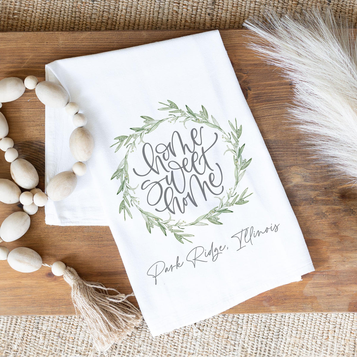 Cotton Tea Towel White-Home Sweet Home Park Ridge Illinois -1