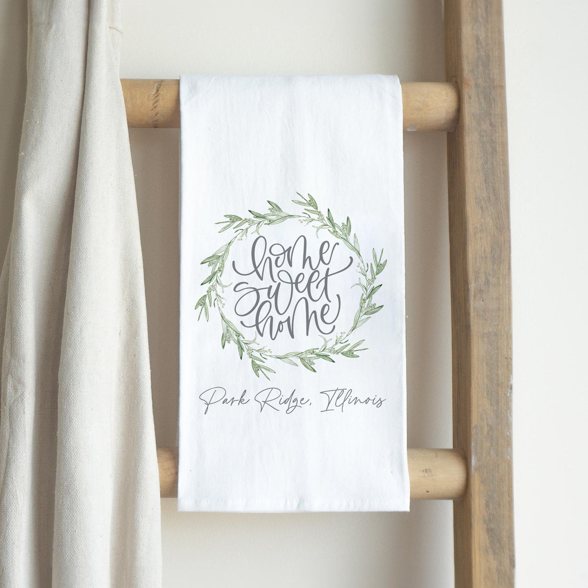 Cotton Tea Towel White-Home Sweet Home Park Ridge Illinois -2