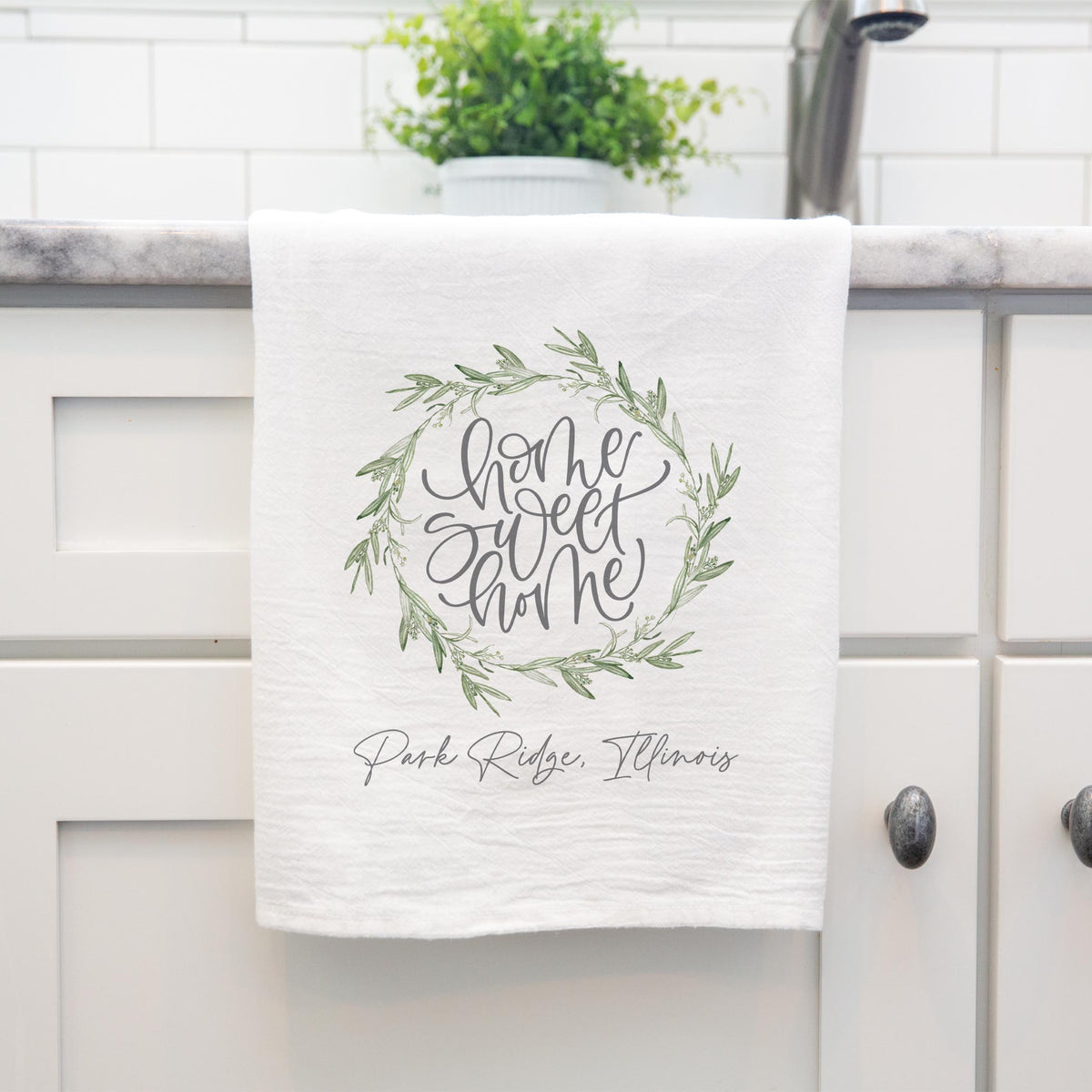 Cotton Tea Towel White-Home Sweet Home Park Ridge Illinois -3