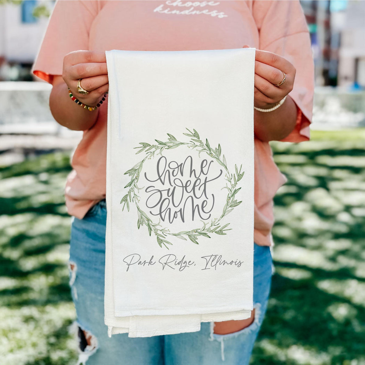 Cotton Tea Towel White-Home Sweet Home Park Ridge Illinois -4