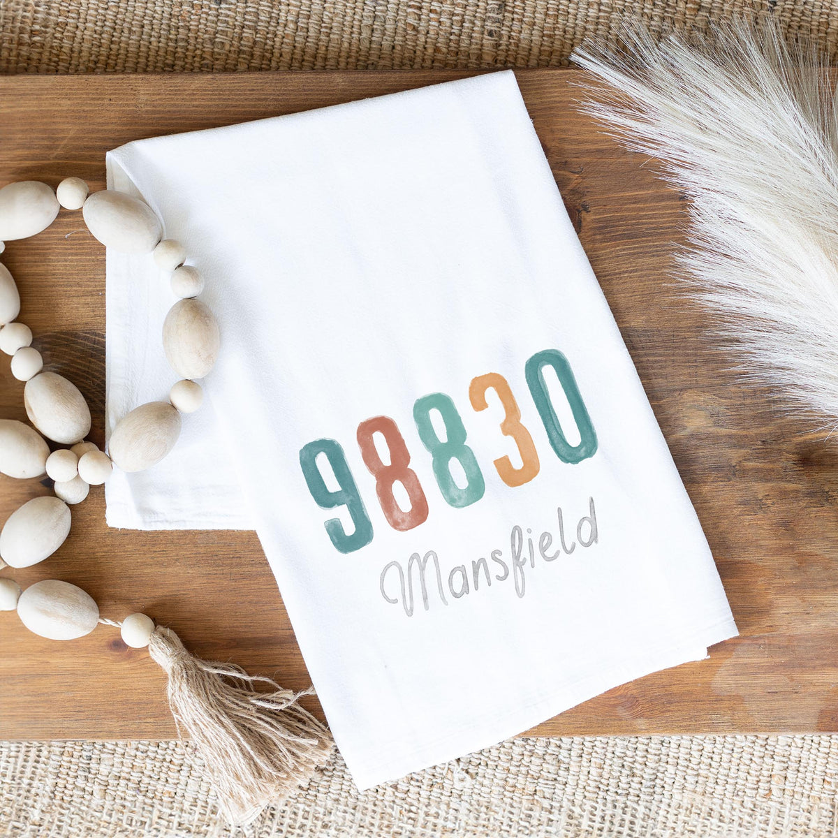 Cotton Tea Towel White-Watercolor Zip Mansfield Washington 98830 -1