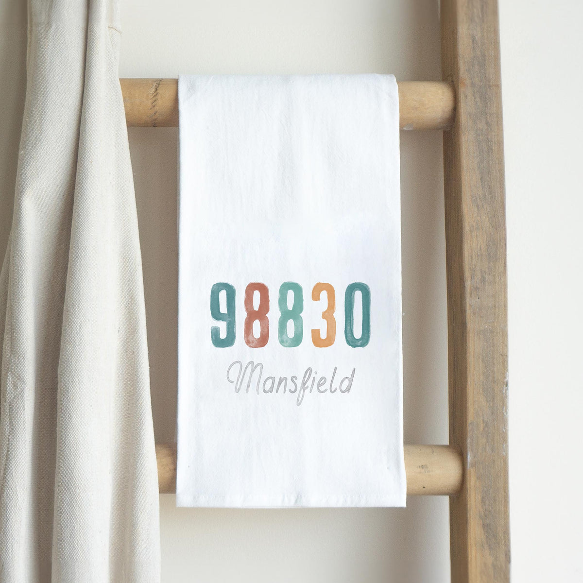 Cotton Tea Towel White-Watercolor Zip Mansfield Washington 98830 -2
