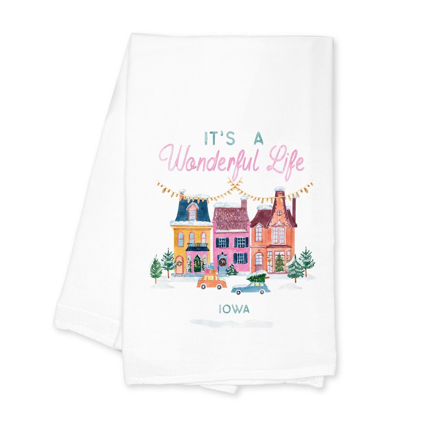 Cotton Tea Towel White-It's A Wonderful Life Iowa -0